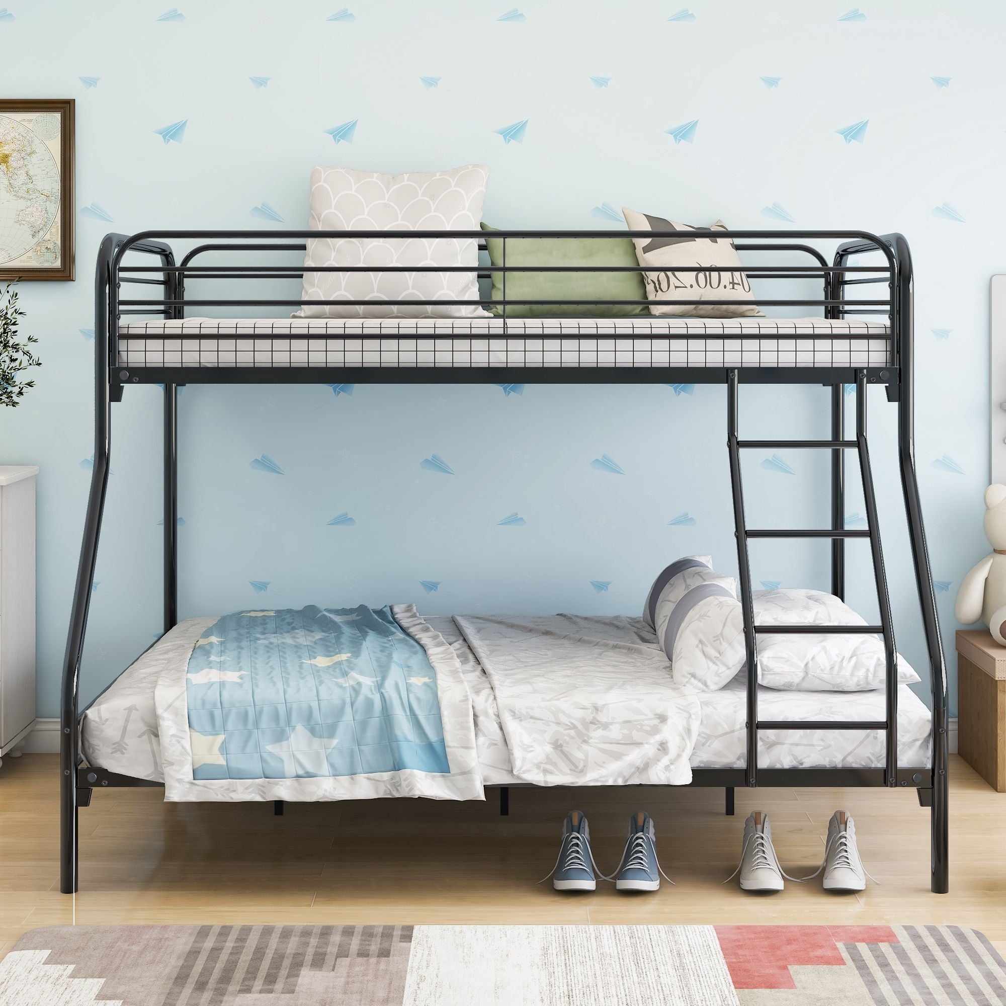 Space-Saving Twin Over Full Metal Bunk Bed with Enhanced Guardrail and Easy Assembly, Black | Just Better Bunk Beds