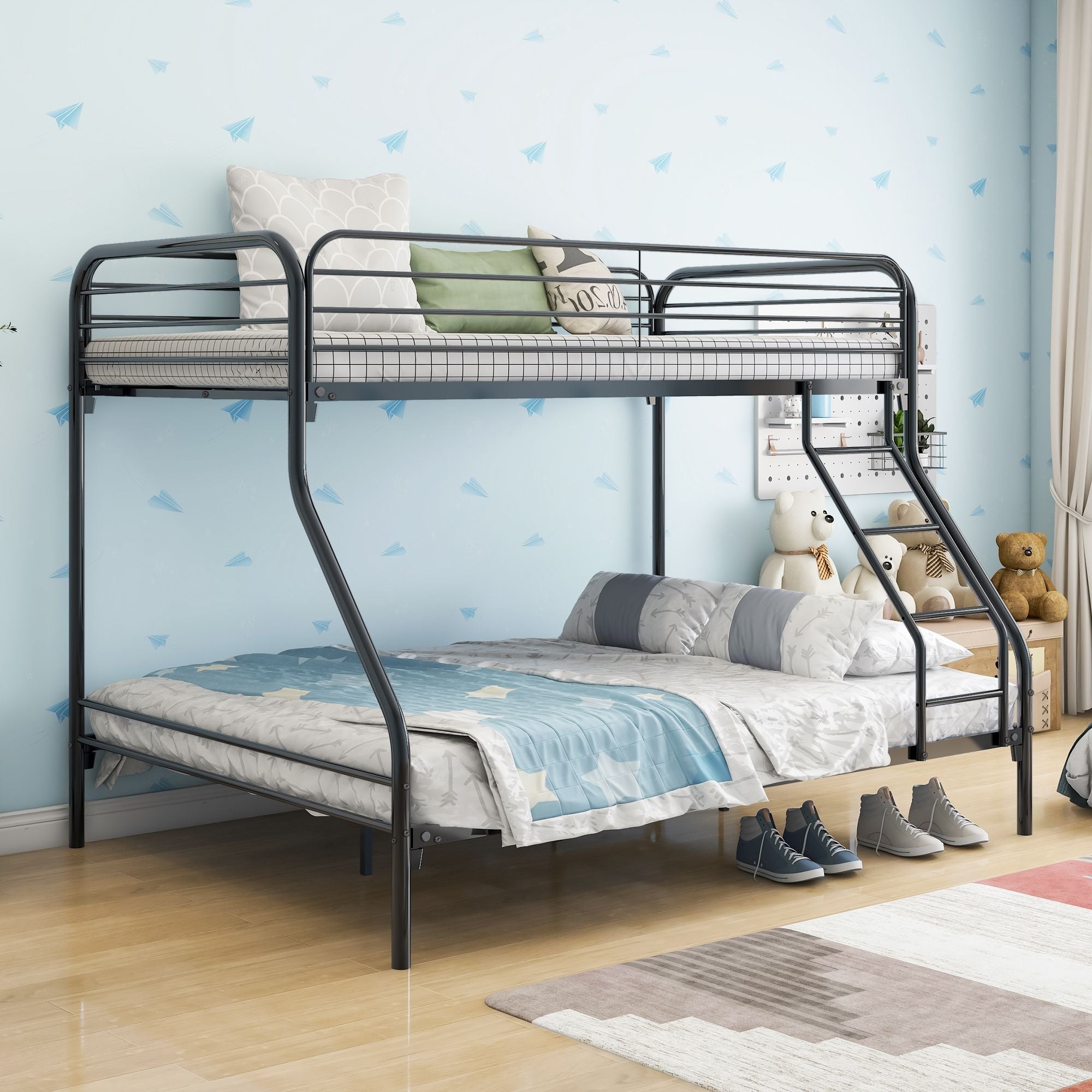 Space-Saving Twin Over Full Metal Bunk Bed with Enhanced Guardrail and Easy Assembly, Black | Just Better Bunk Beds