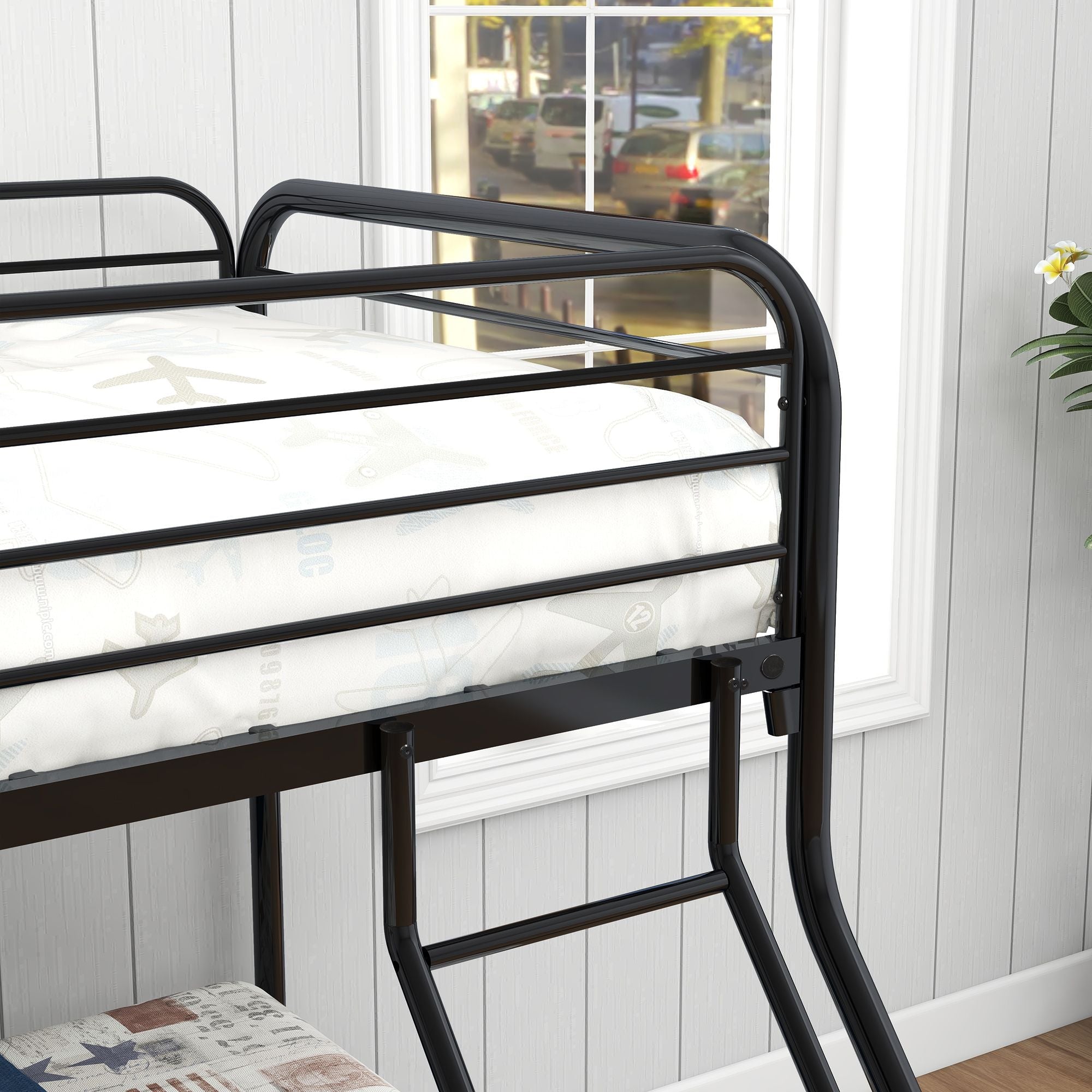 Space-Saving Twin Over Full Metal Bunk Bed with Enhanced Guardrail and Easy Assembly, Black | Just Better Bunk Beds