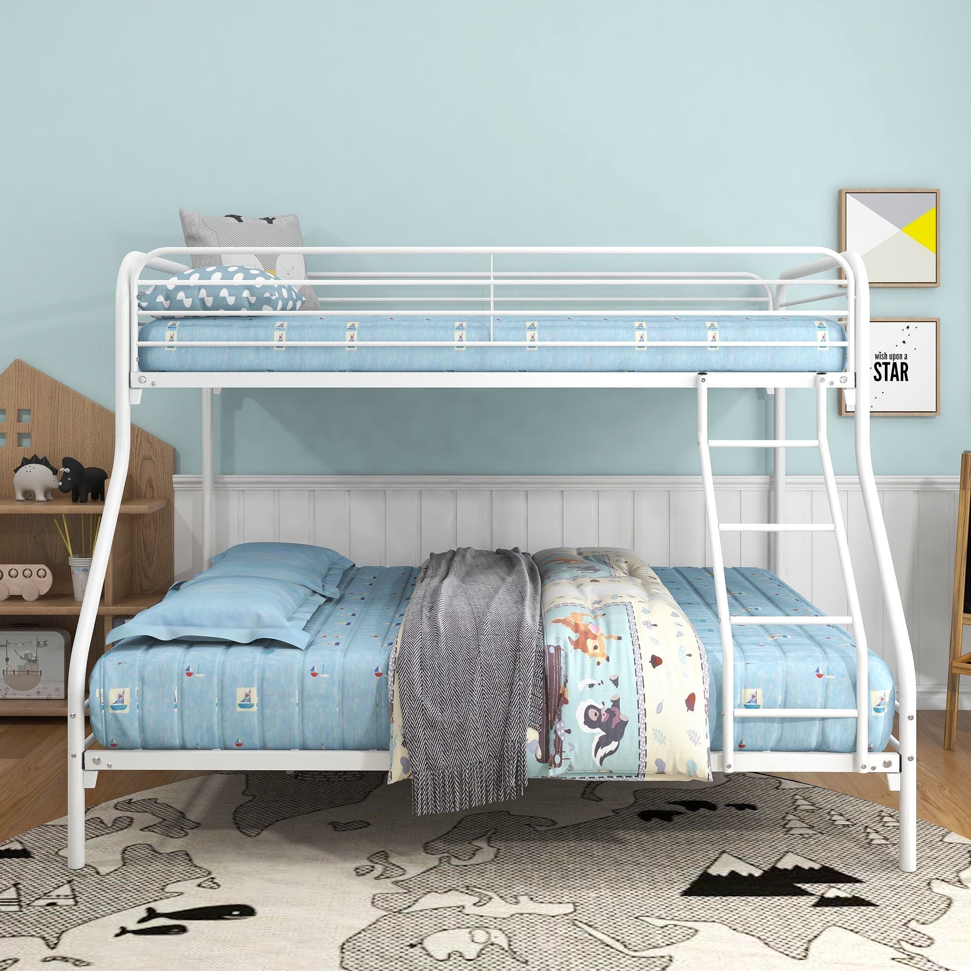Space-Saving Twin Over Full Metal Bunk Bed with Enhanced Guardrail, White | Just Better Bunk Beds