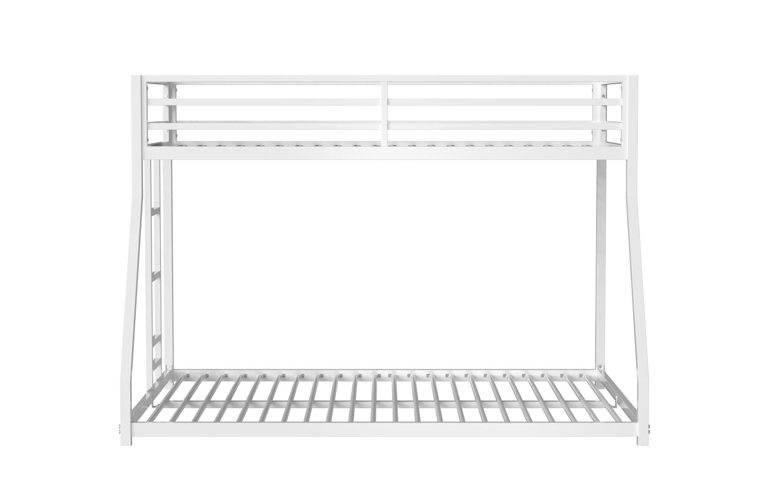 Space-Saving Twin Over Full Metal Bunk Bed with Stable Ladder, Low Profile White Finish | Just Better Bunk Beds