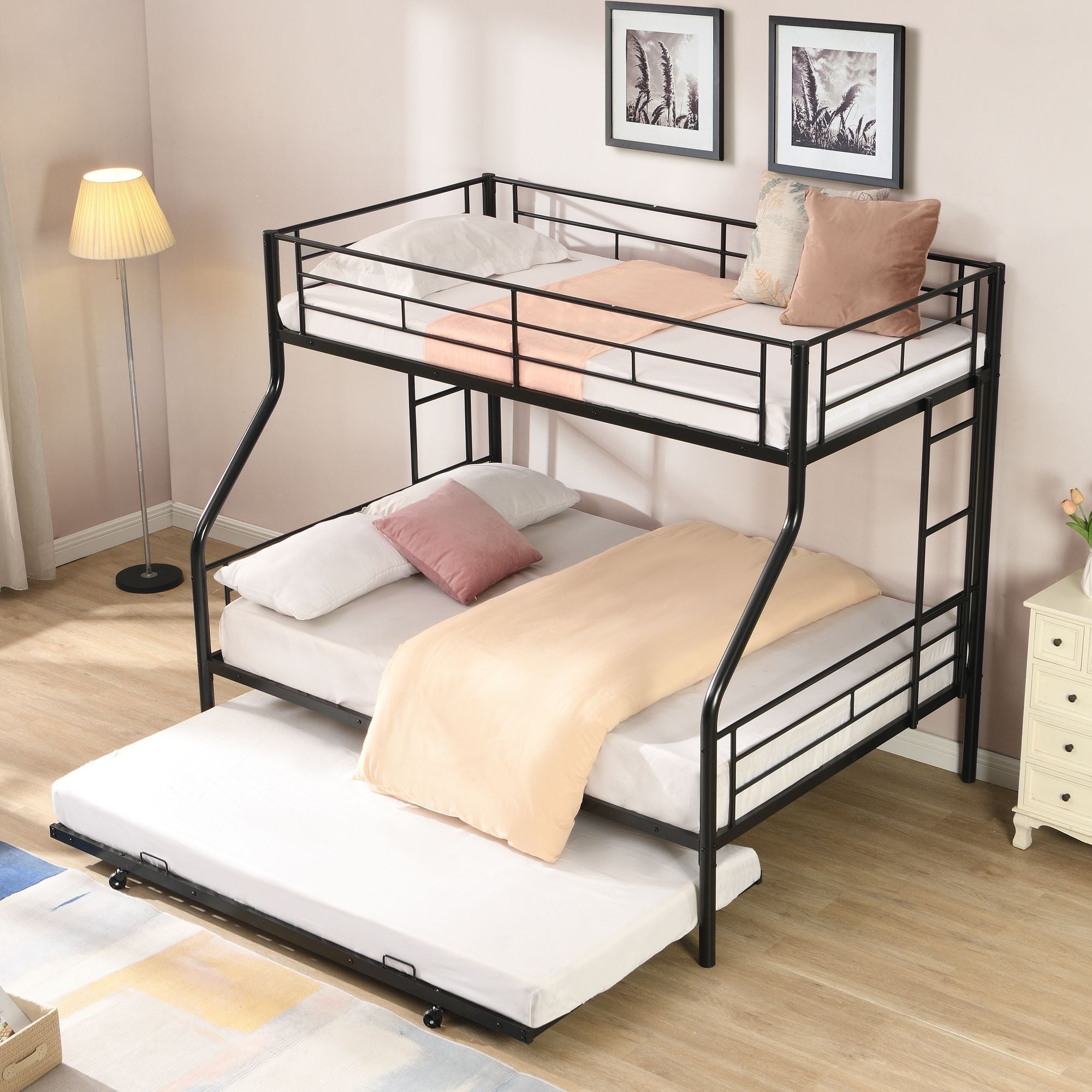 Space-Saving Twin Over Full Metal Bunk Bed with Trundle No Box Spring Needed Easy Assembly | Just Better Bunk Beds