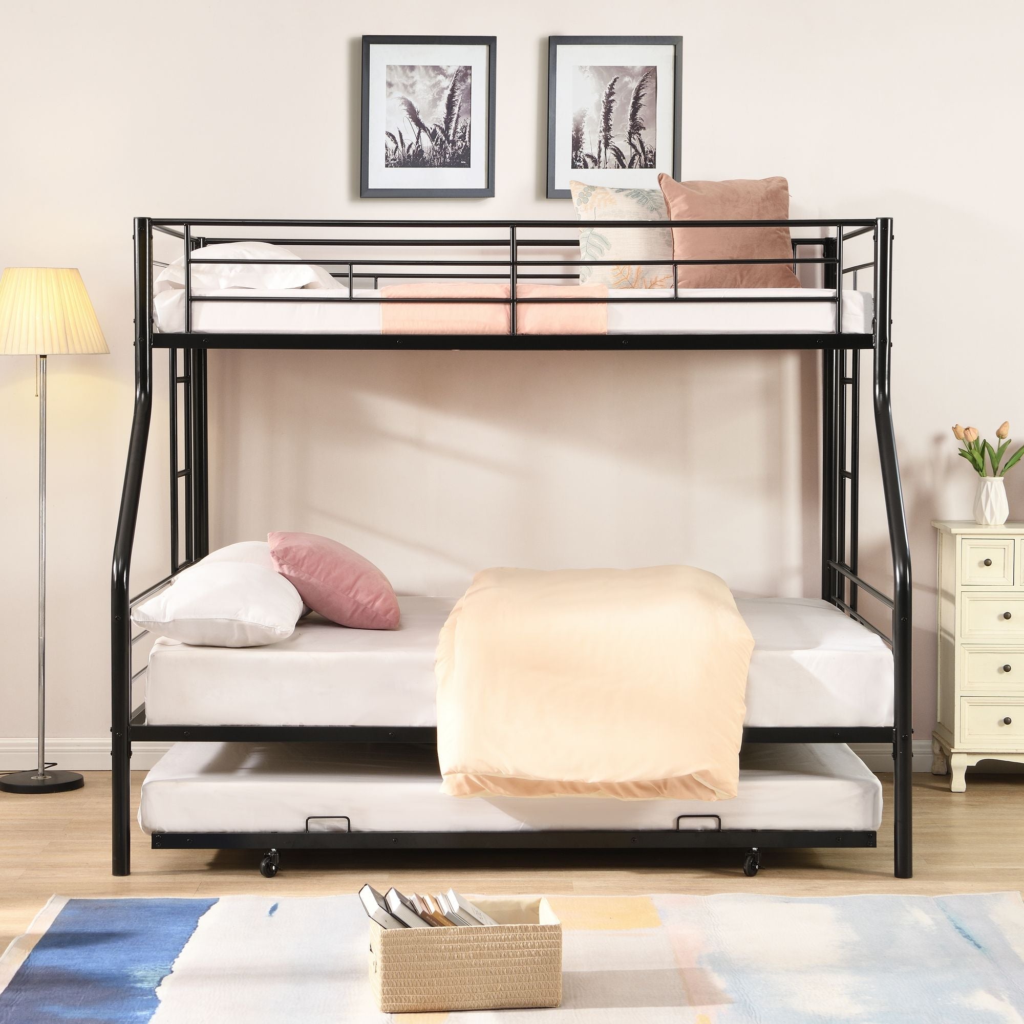 Space-Saving Twin Over Full Metal Bunk Bed with Trundle No Box Spring Needed Easy Assembly | Just Better Bunk Beds