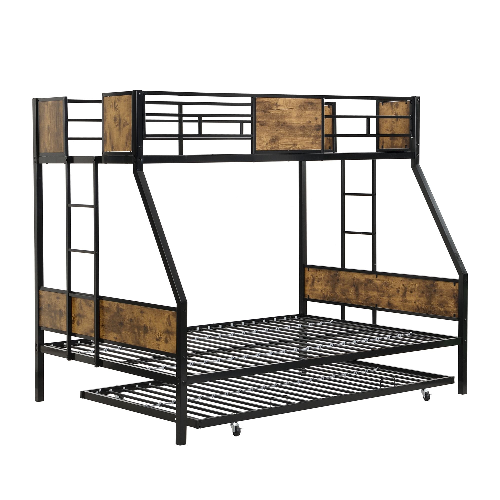 Space-Saving Twin Over Full Metal Bunk Bed with Trundle, Side Ladder, Full Guardrails, Large Storage | Just Better Bunk Beds