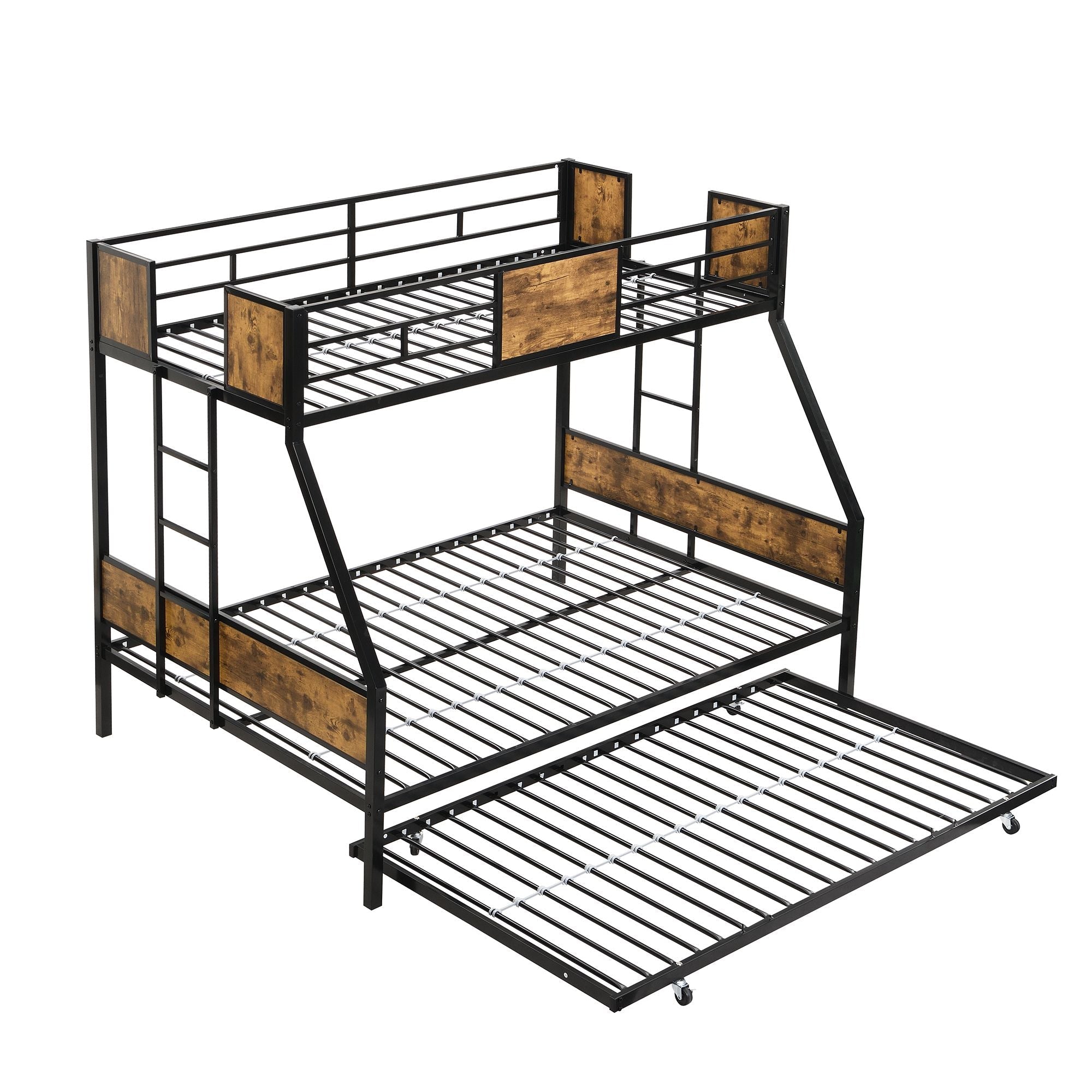 Space-Saving Twin Over Full Metal Bunk Bed with Trundle, Side Ladder, Full Guardrails, Large Storage | Just Better Bunk Beds