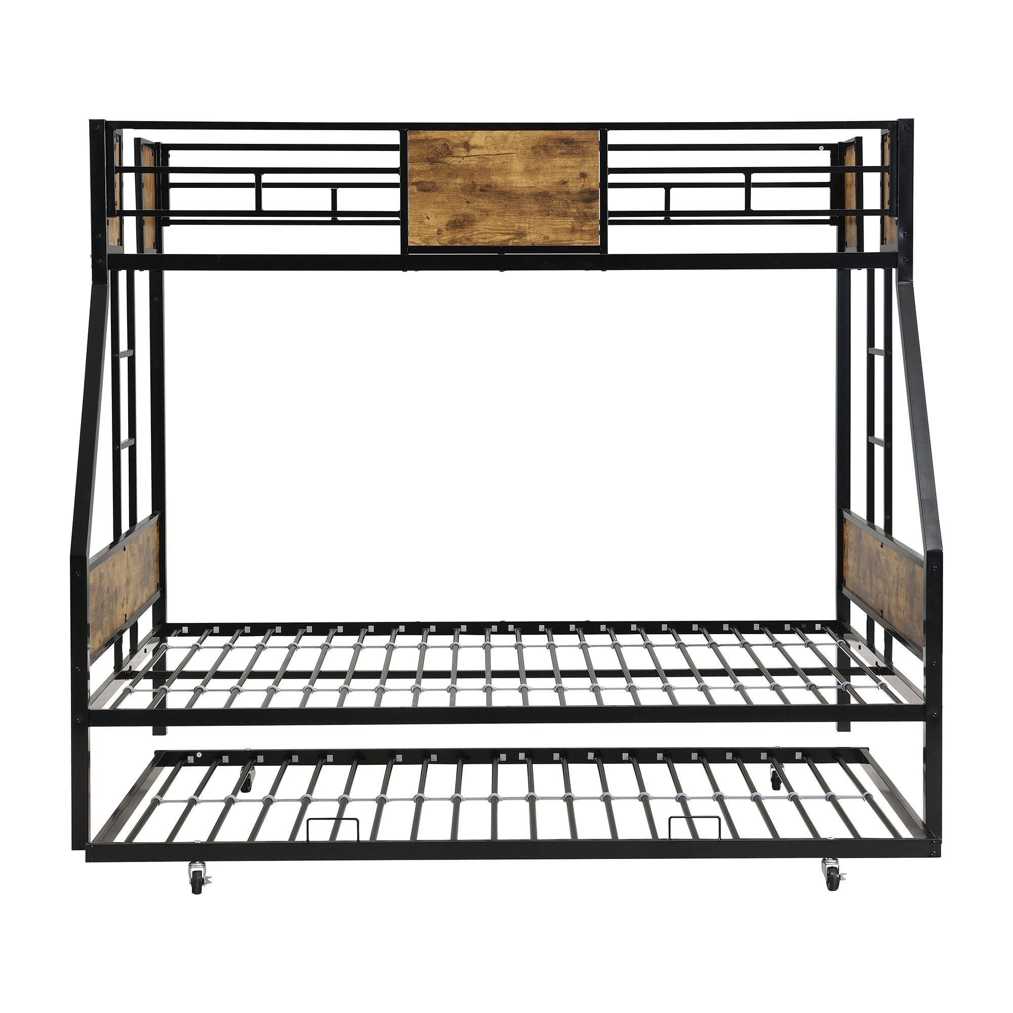 Space-Saving Twin Over Full Metal Bunk Bed with Trundle, Side Ladder, Full Guardrails, Large Storage | Just Better Bunk Beds