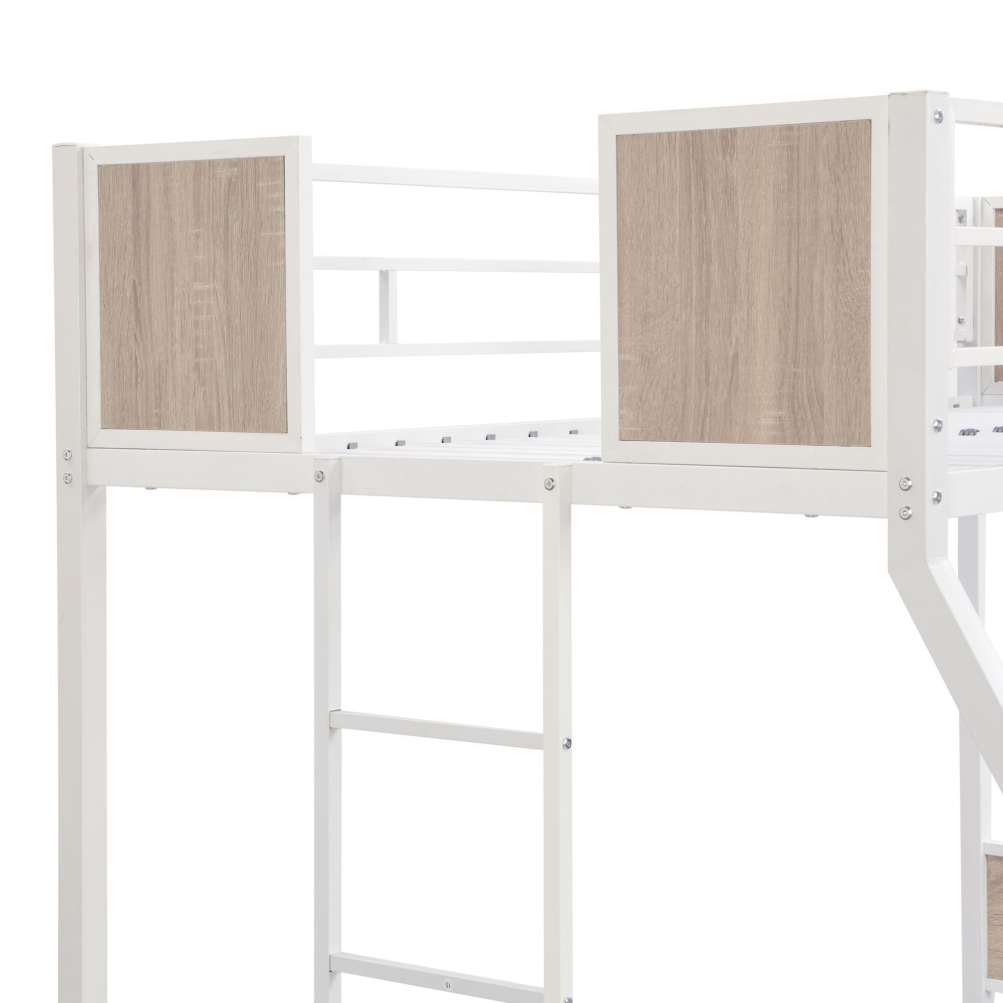 Space-Saving Twin Over Full Metal Bunk Bed with Trundle, Side Ladder, Full Guardrails, Large Storage | Just Better Bunk Beds