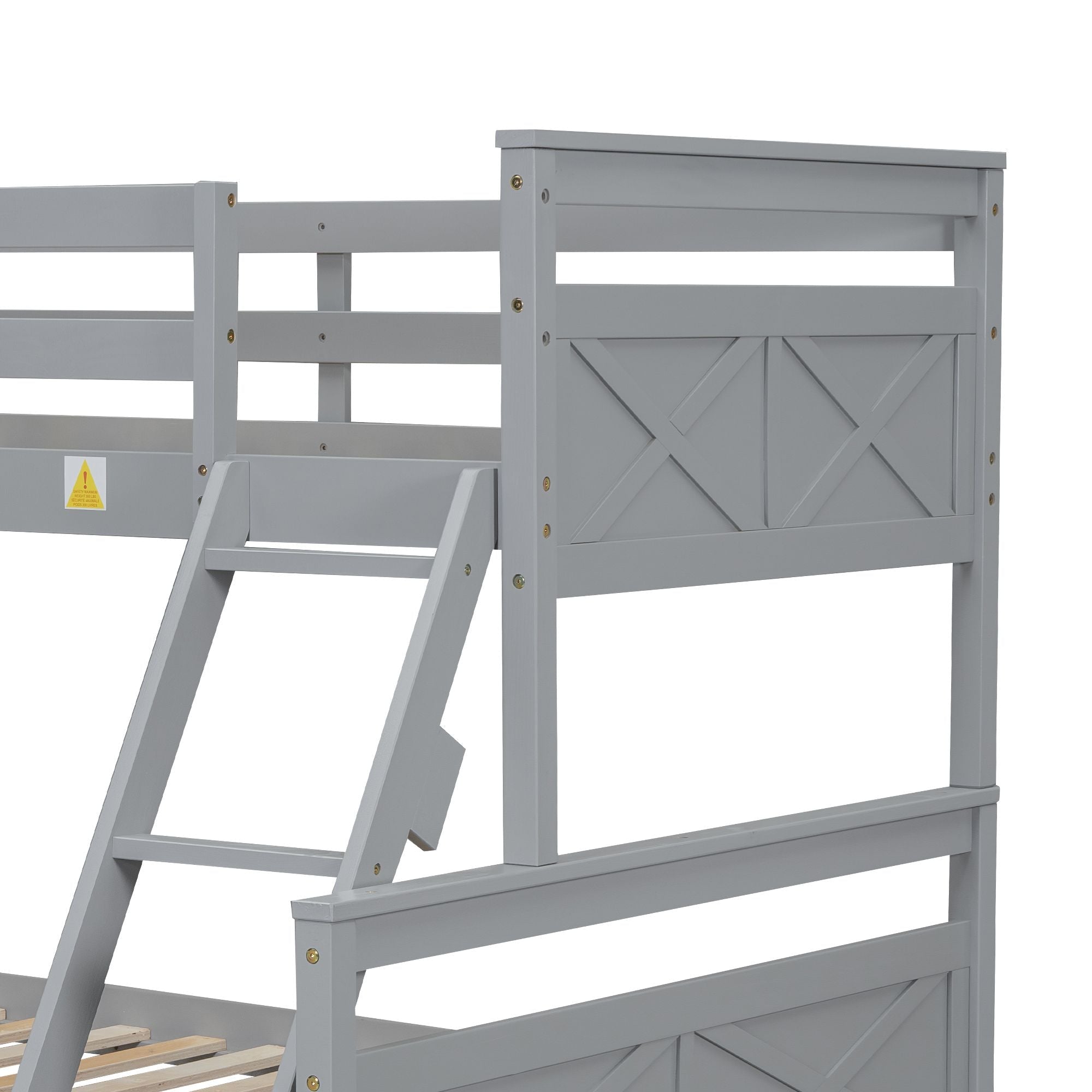 Space-Saving Twin Over Full Wood Bunk Bed with Storage Drawers, Ladder, and Guardrail in Gray | Just Better Bunk Beds