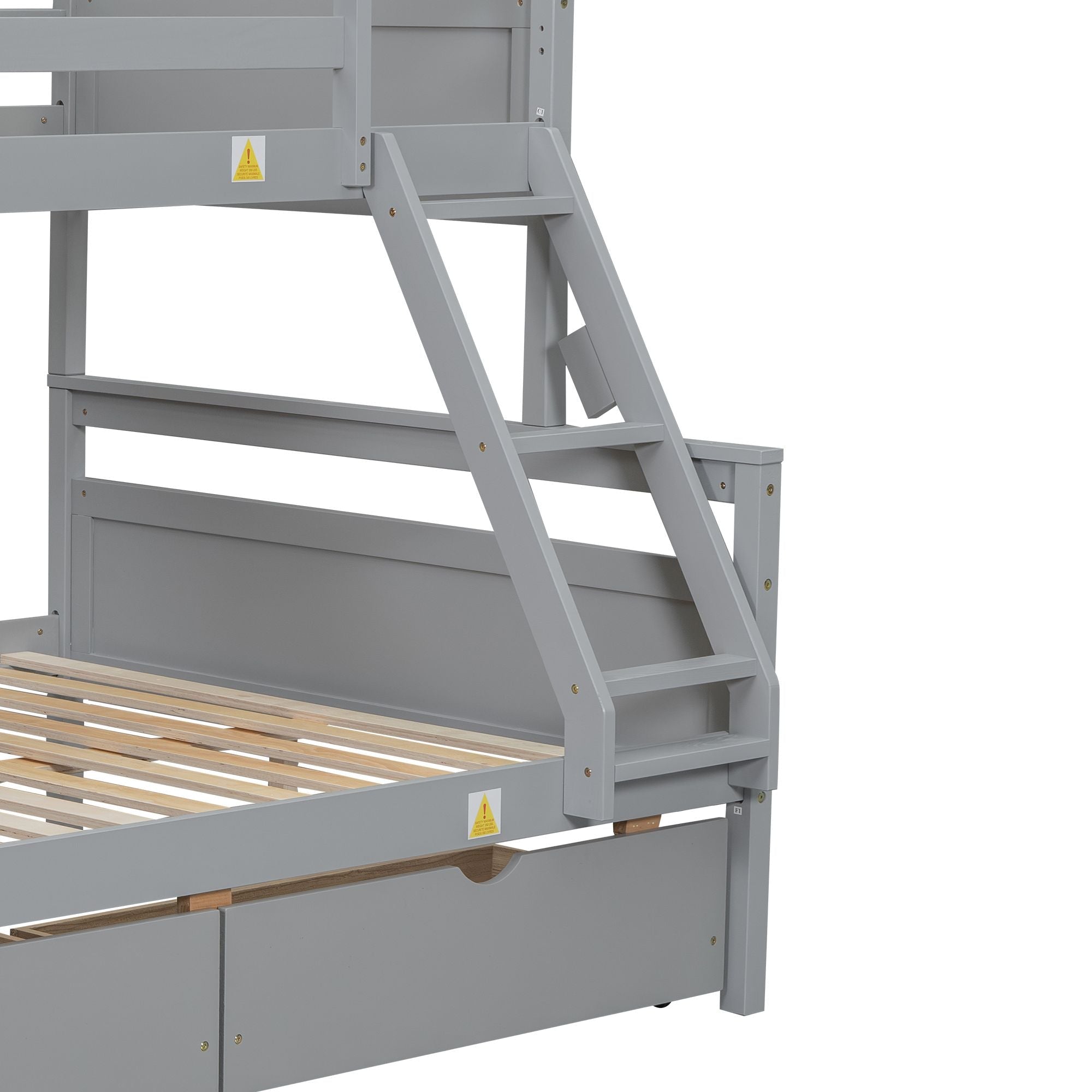 Space-Saving Twin Over Full Wood Bunk Bed with Storage Drawers, Ladder, and Guardrail in Gray | Just Better Bunk Beds
