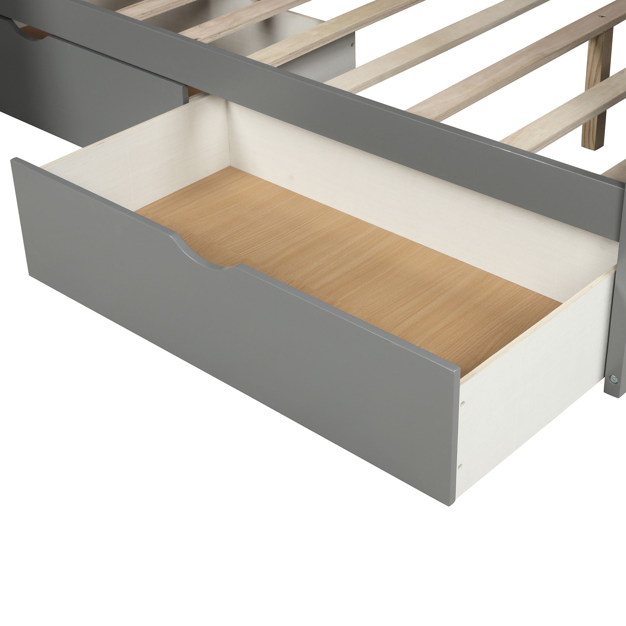 Space-Saving Twin Over Full Wood Bunk Bed with Storage Drawers, Slide, Stairs in Gray | Just Better Bunk Beds