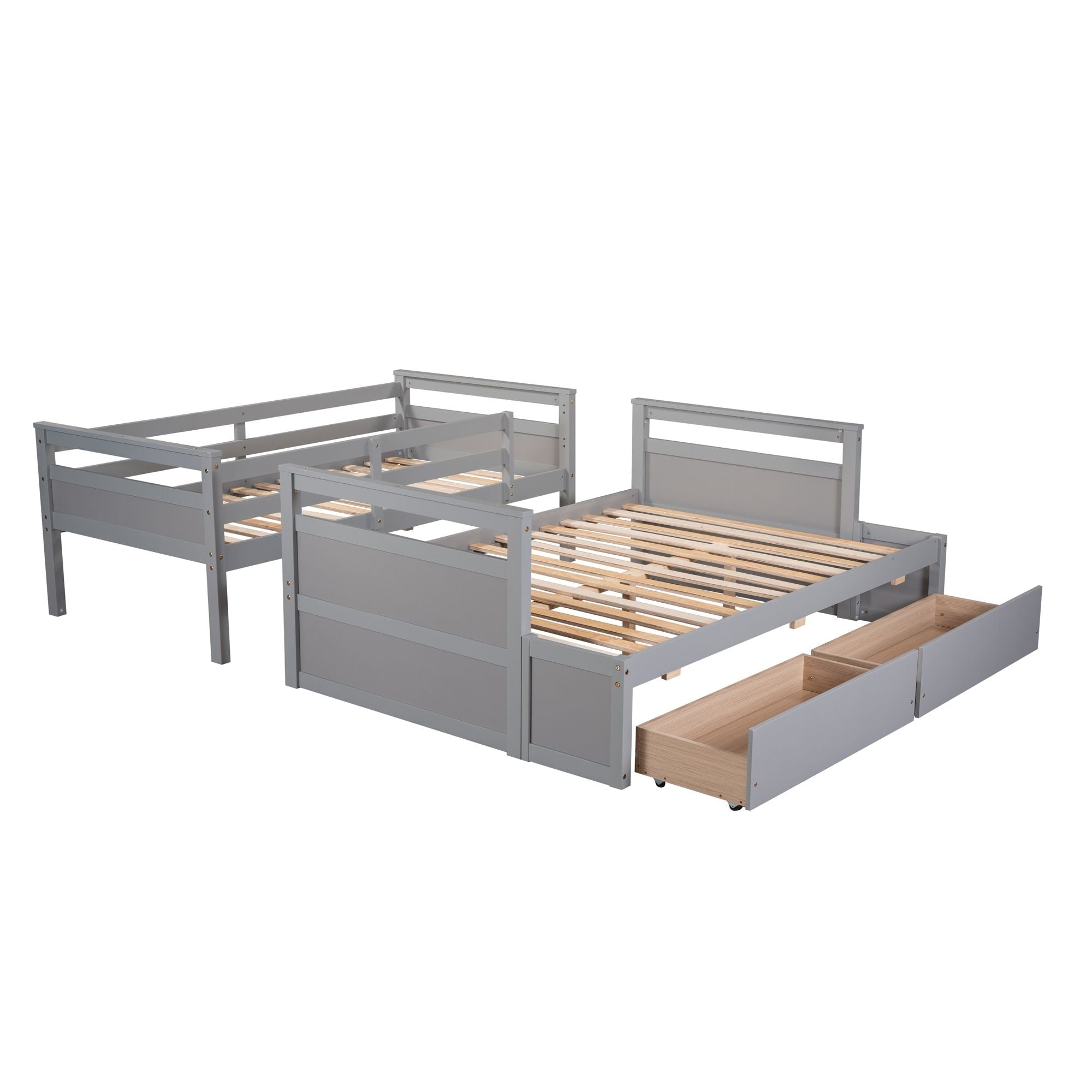 Space-Saving Twin Over Full Wood Bunk Bed with Storage Drawers, White Gray Espresso | Just Better Bunk Beds