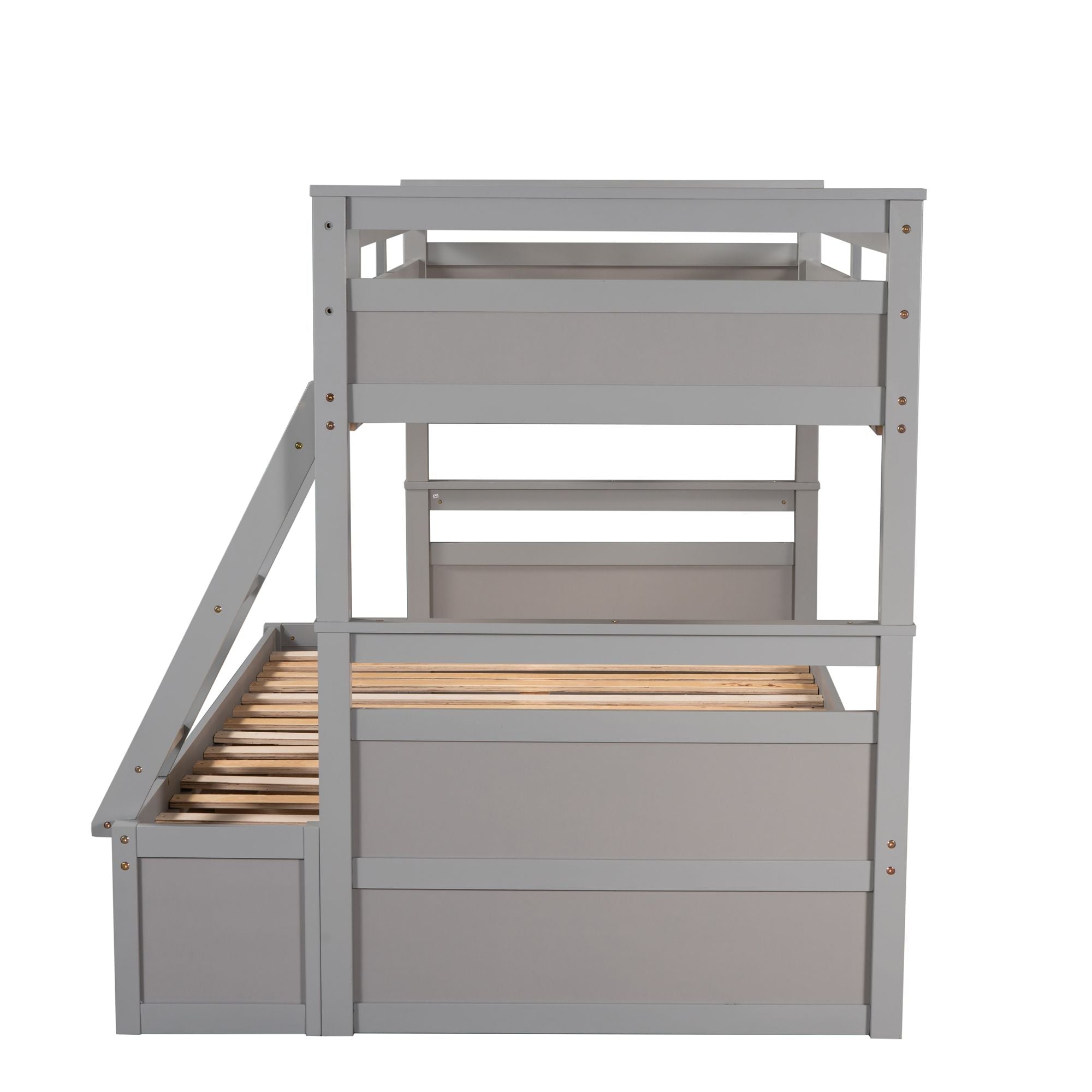 Space-Saving Twin Over Full Wood Bunk Bed with Storage Drawers, White Gray Espresso | Just Better Bunk Beds