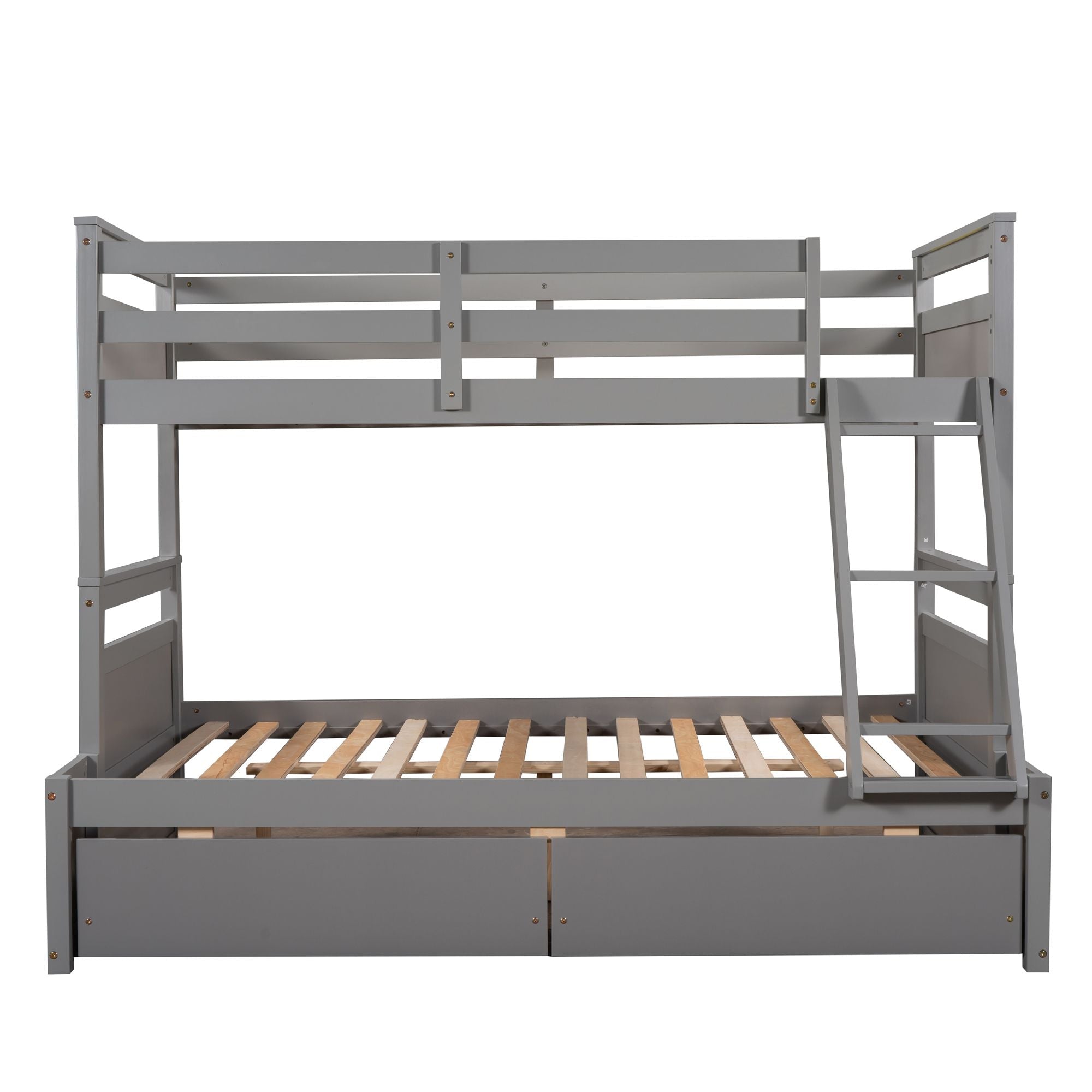 Space-Saving Twin Over Full Wood Bunk Bed with Storage Drawers, White Gray Espresso | Just Better Bunk Beds