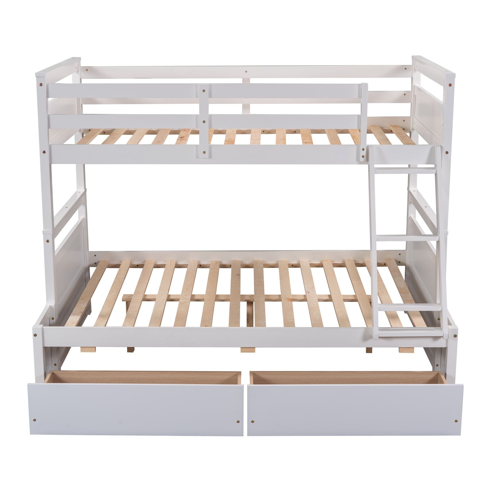 Space-Saving Twin Over Full Wood Bunk Bed with Storage Drawers, White Gray Espresso | Just Better Bunk Beds
