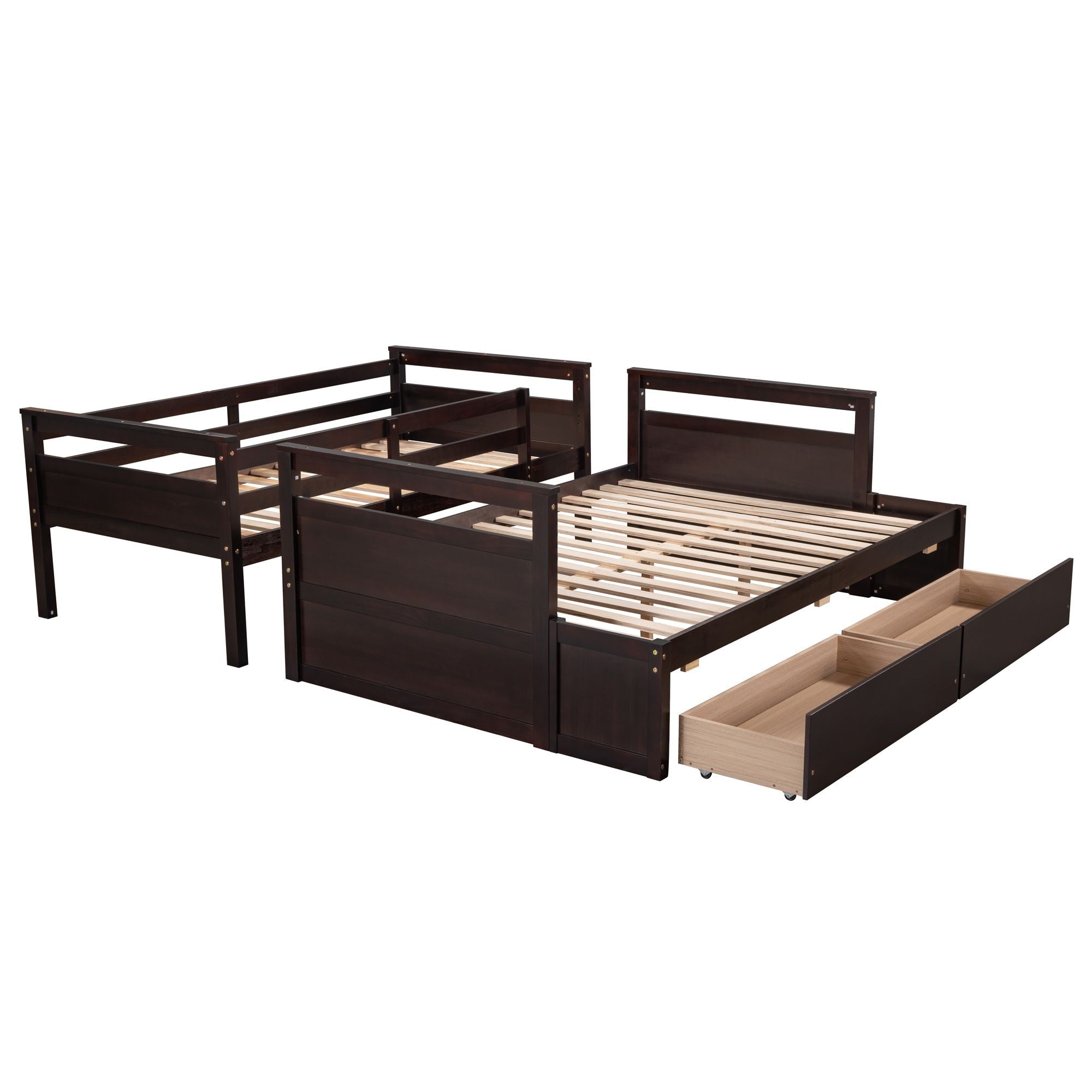 Space-Saving Twin Over Full Wood Bunk Bed with Storage Drawers, White Gray Espresso | Just Better Bunk Beds
