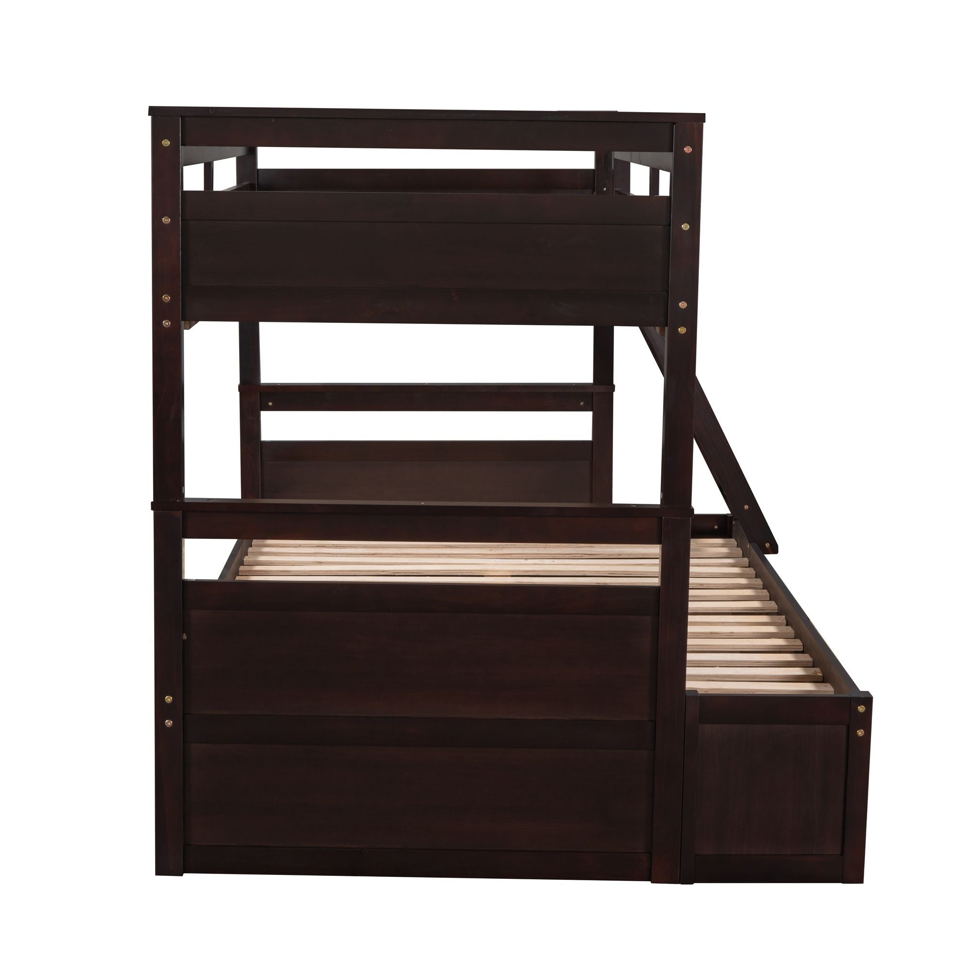 Space-Saving Twin Over Full Wood Bunk Bed with Storage Drawers, White Gray Espresso | Just Better Bunk Beds
