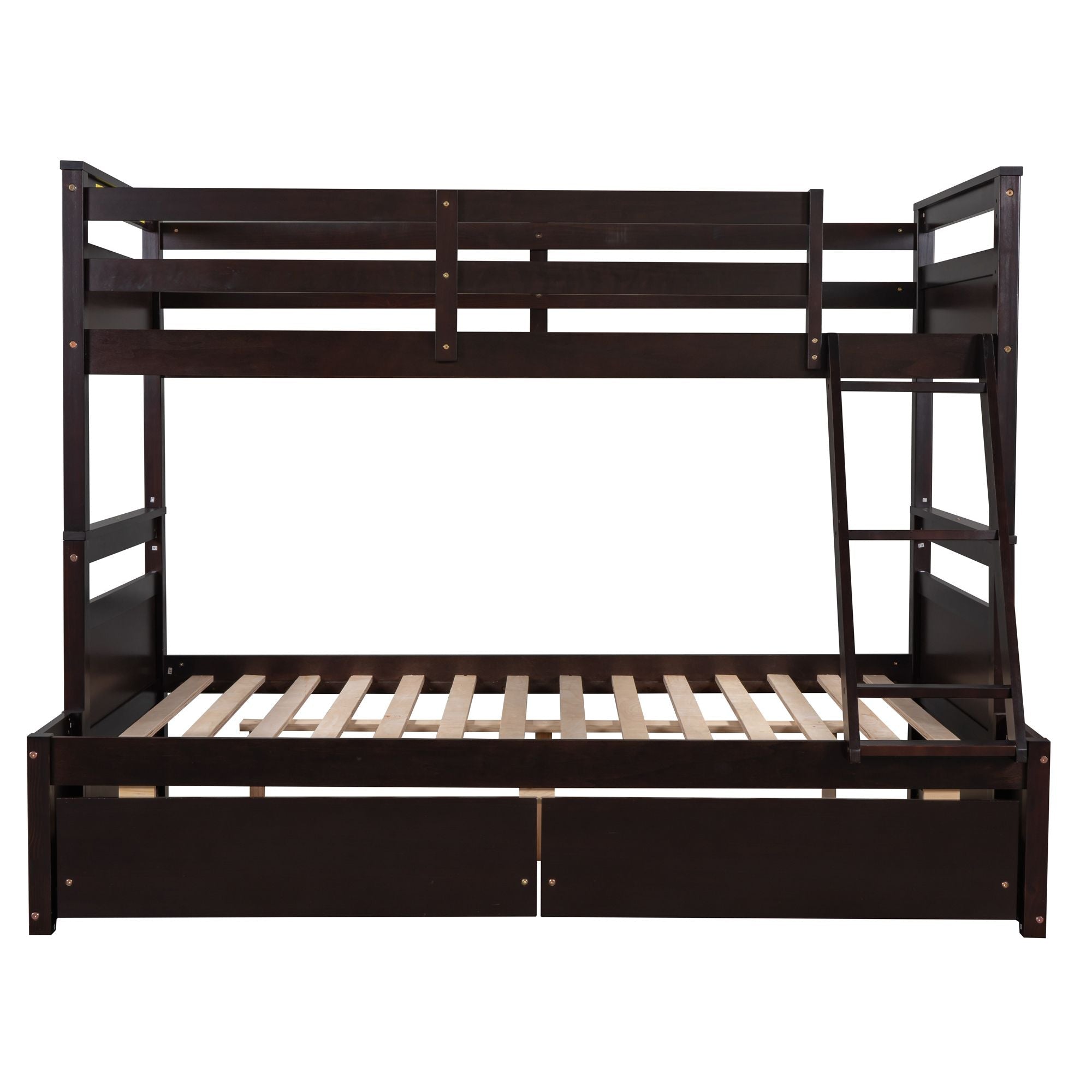 Space-Saving Twin Over Full Wood Bunk Bed with Storage Drawers, White Gray Espresso | Just Better Bunk Beds