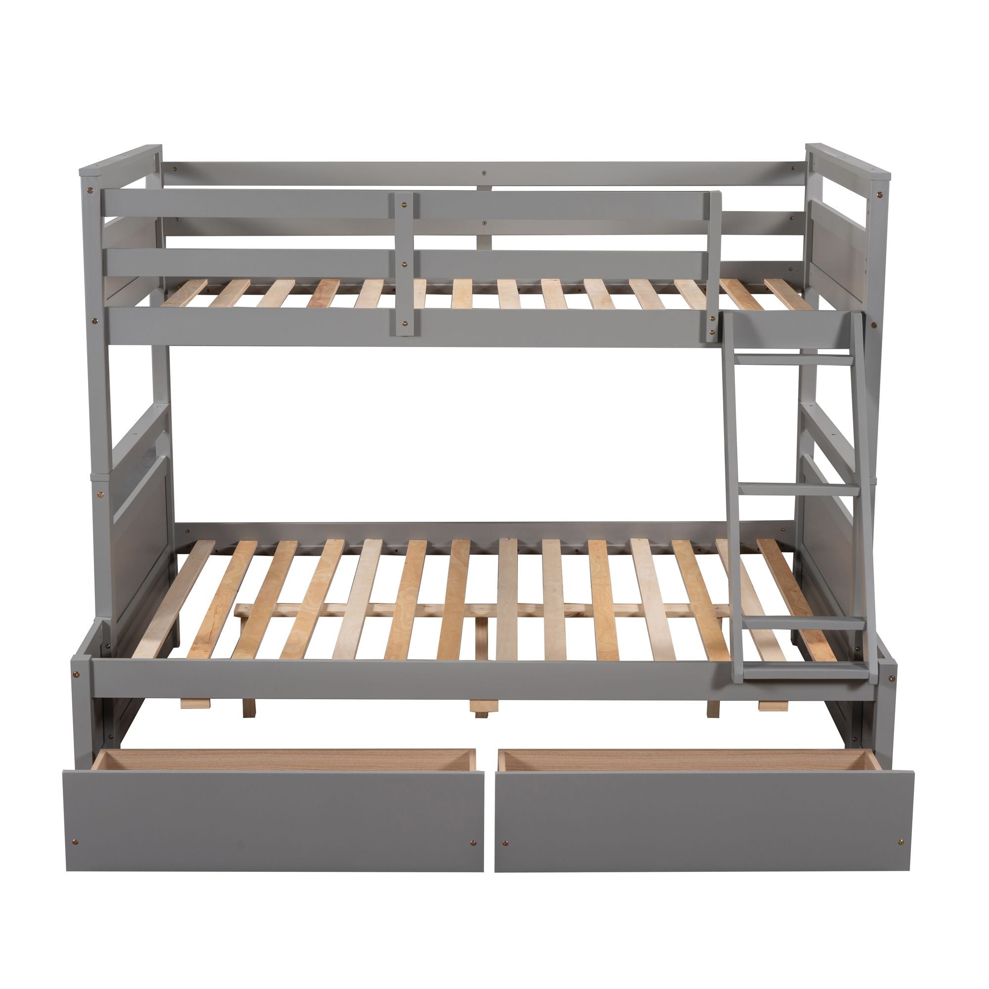 Space-Saving Twin Over Full Wood Bunk Bed with Storage Drawers, White Gray Espresso | Just Better Bunk Beds