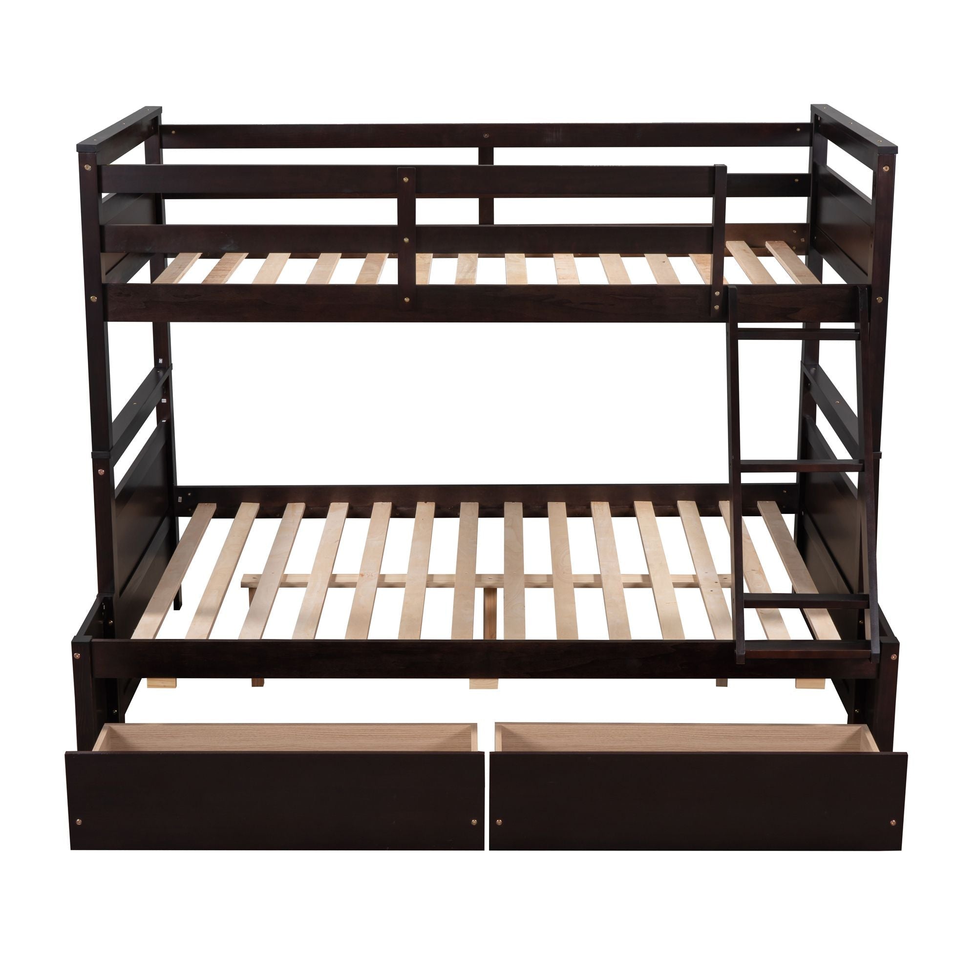 Space-Saving Twin Over Full Wood Bunk Bed with Storage Drawers, White Gray Espresso | Just Better Bunk Beds