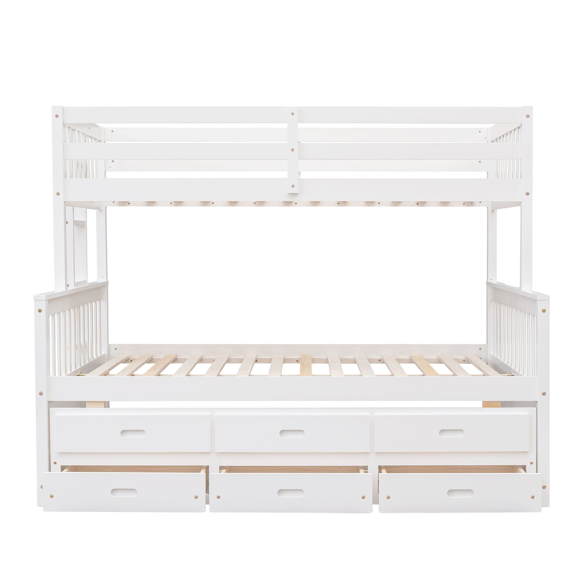 Space-Saving Twin-Over-Full Wood Bunk Bed with Trundle, 3 Drawers, White/Gray/Espresso | Just Better Bunk Beds