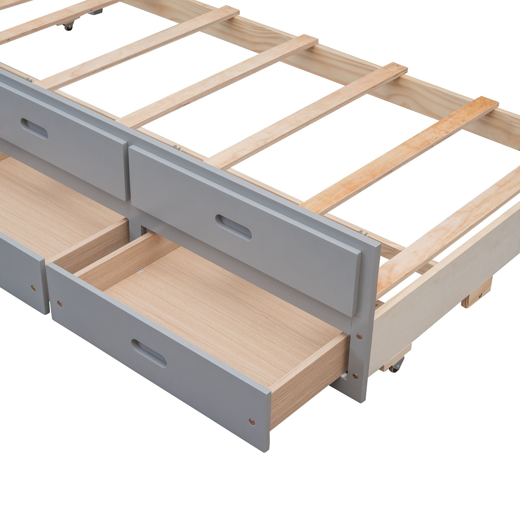 Space-Saving Twin Over Full Wood Bunk Bed with Trundle and 3 Drawers, White | Just Better Bunk Beds
