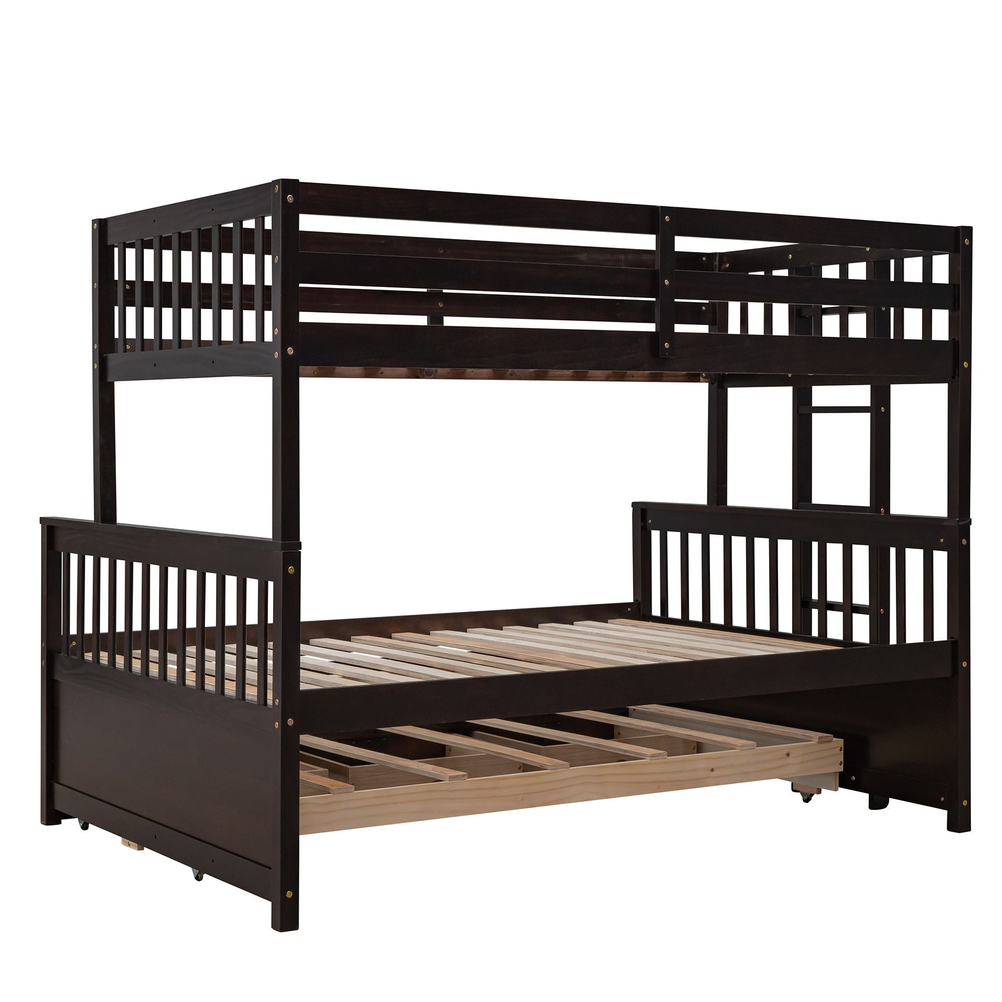 Space-Saving Twin Over Full Wood Bunk Bed with Trundle and 3 Drawers, White | Just Better Bunk Beds