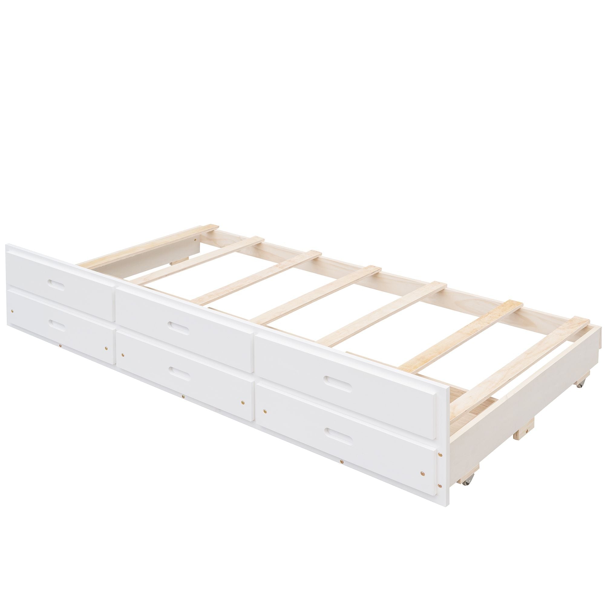 Space-Saving Twin Over Full Wood Bunk Bed with Trundle and 3 Drawers, White | Just Better Bunk Beds