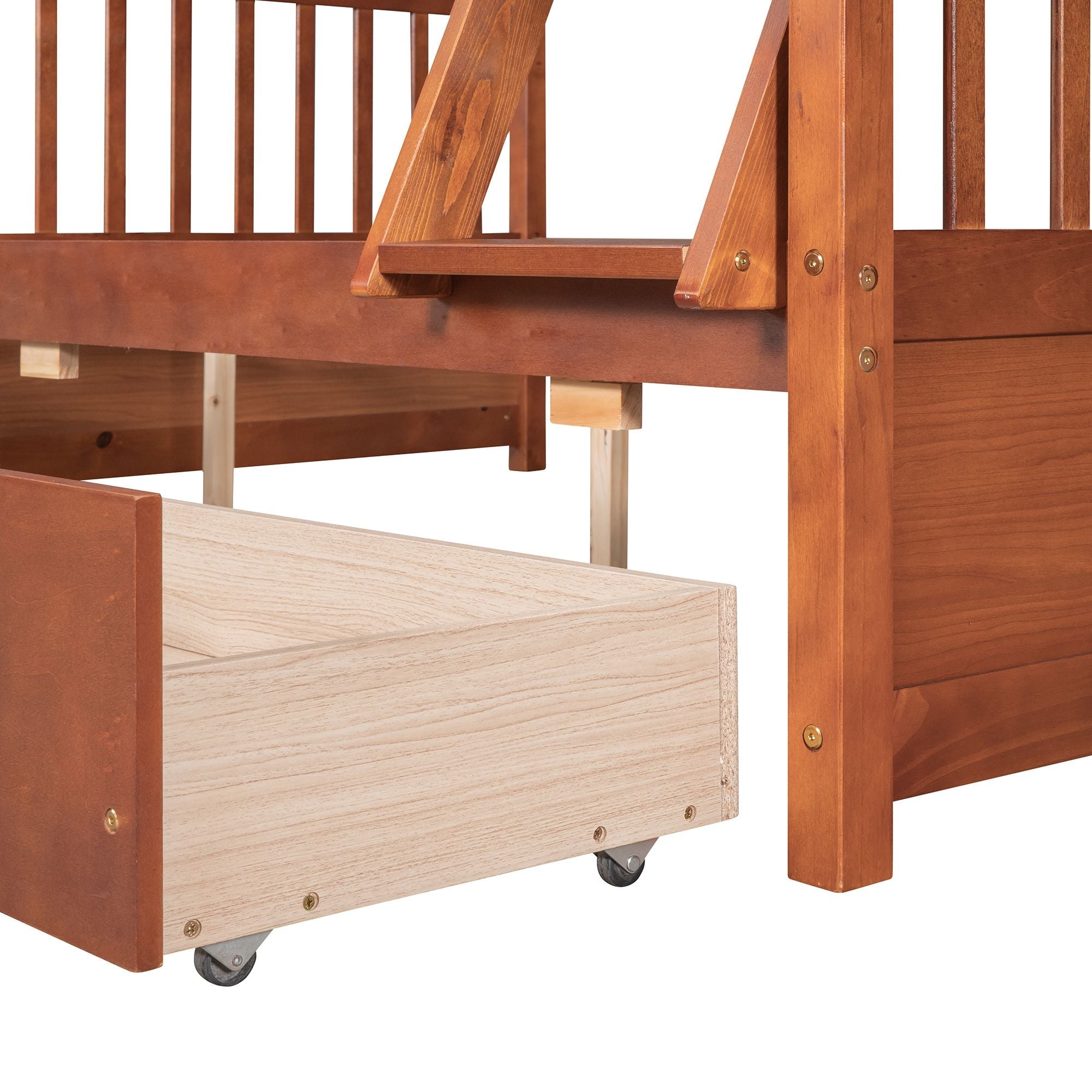 Space-Saving Twin Over Full Wood Bunk Bed with Two Storage Drawers and Ladders, Multiple Colors | Just Better Bunk Beds