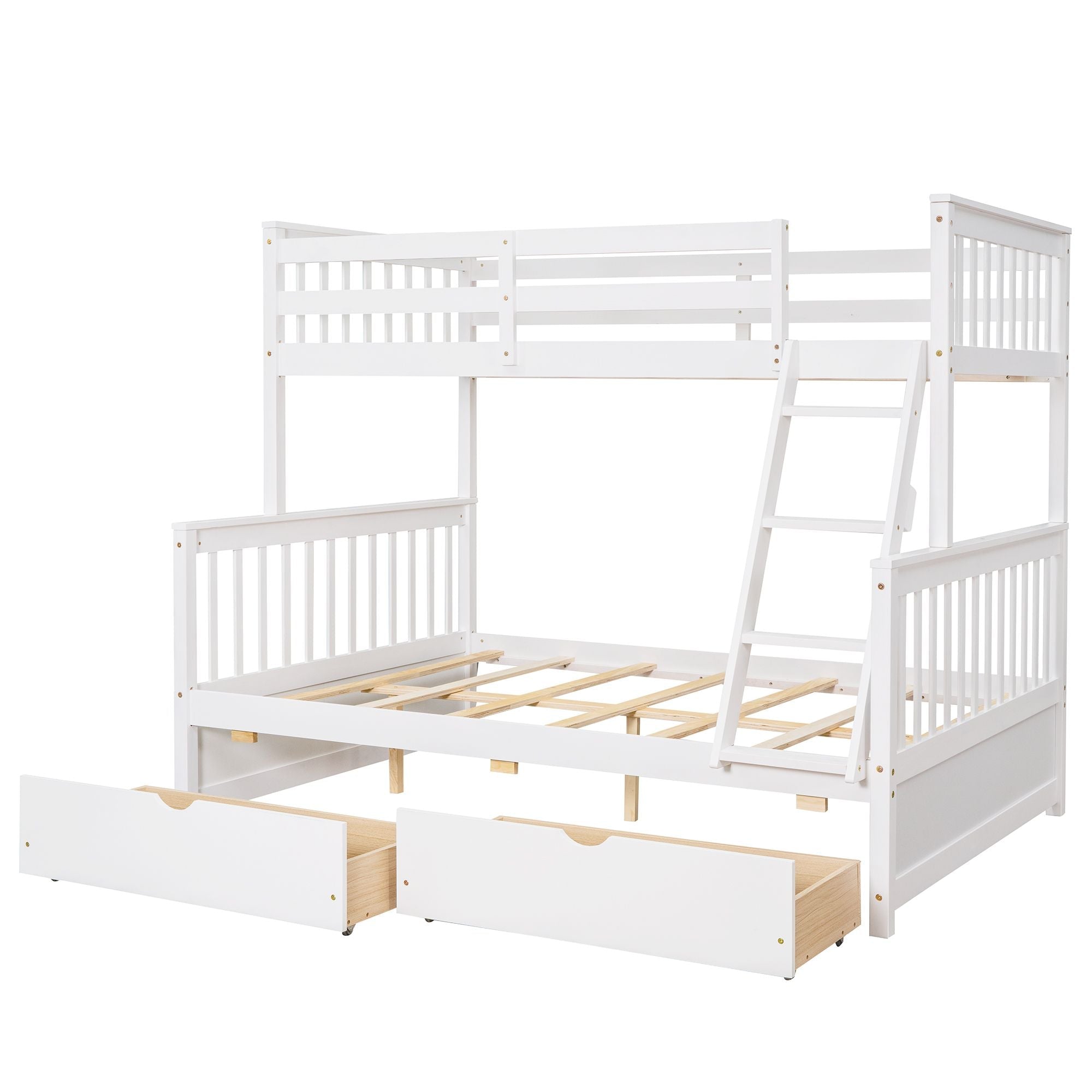 Space-Saving Twin Over Full Wood Bunk Bed with Two Storage Drawers and Ladders, Multiple Colors | Just Better Bunk Beds