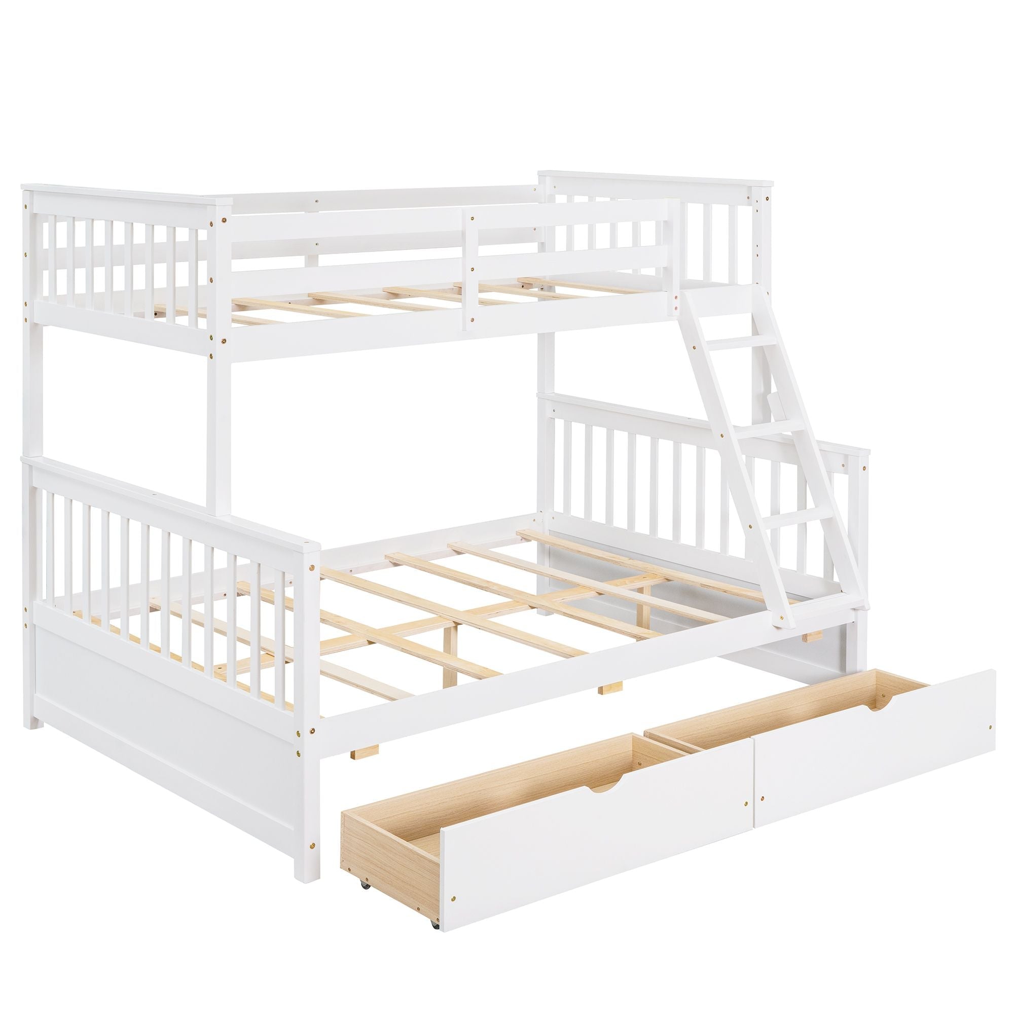 Space-Saving Twin Over Full Wood Bunk Bed with Two Storage Drawers and Ladders, Multiple Colors | Just Better Bunk Beds