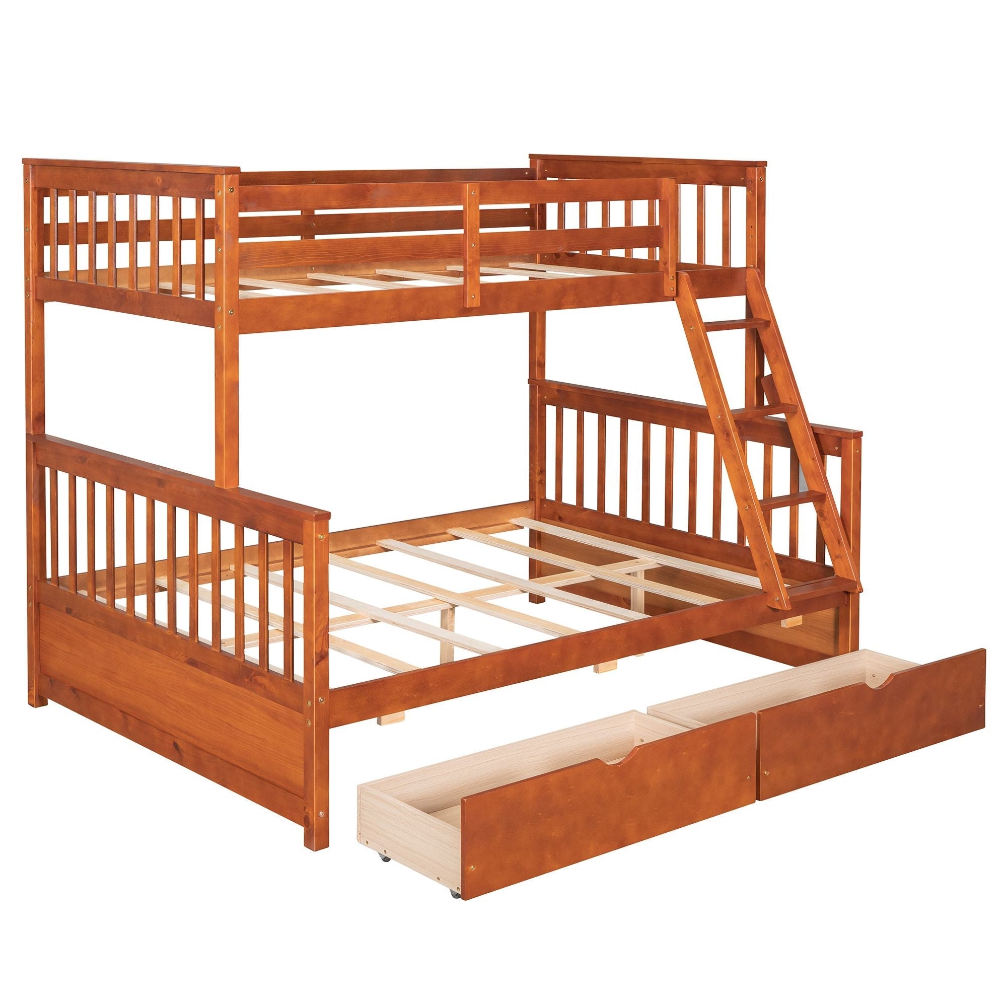 Space-Saving Twin Over Full Wood Bunk Bed with Two Storage Drawers and Ladders, Multiple Colors | Just Better Bunk Beds