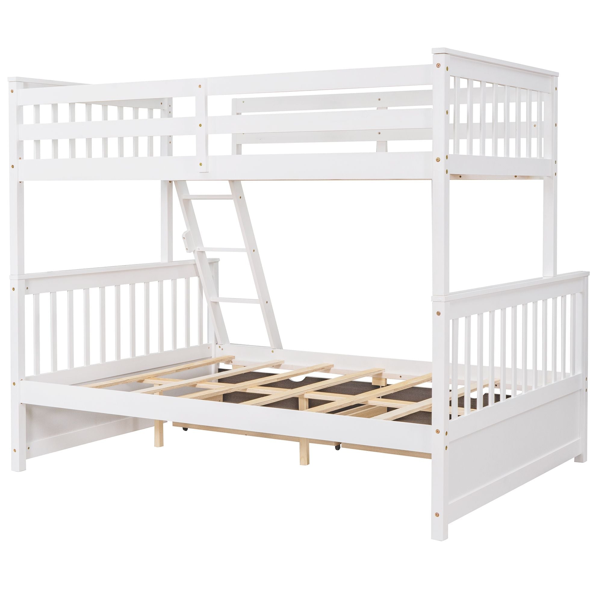 Space-Saving Twin Over Full Wood Bunk Bed with Two Storage Drawers and Ladders, Multiple Colors | Just Better Bunk Beds