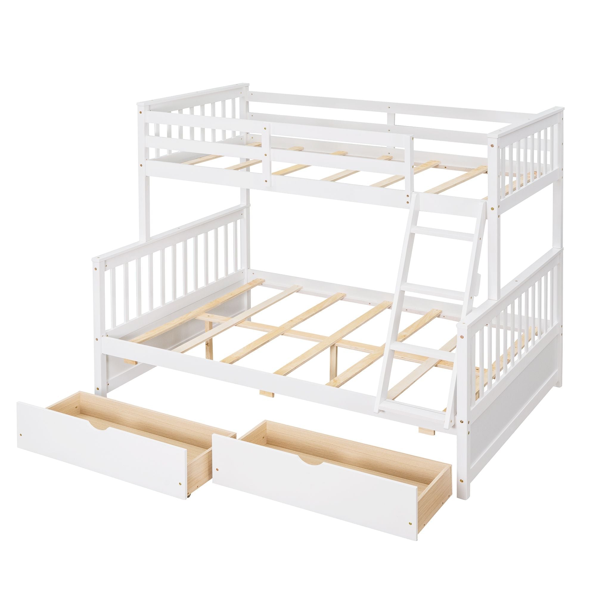 Space-Saving Twin Over Full Wood Bunk Bed with Two Storage Drawers and Ladders, Multiple Colors | Just Better Bunk Beds