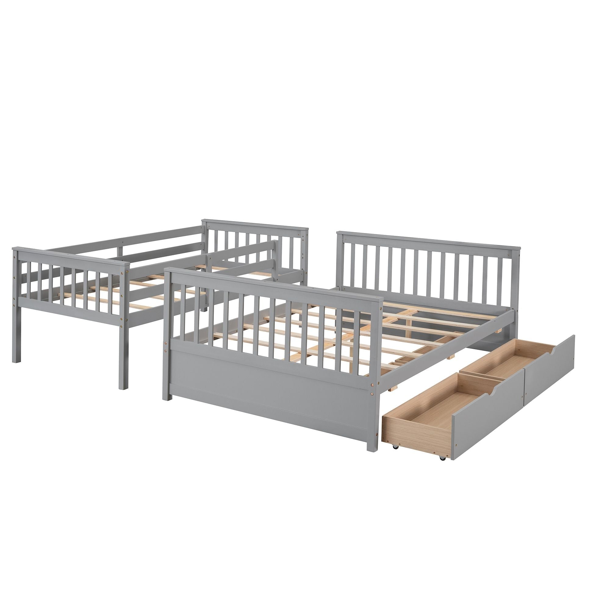Space-Saving Twin Over Full Wood Bunk Bed with Two Storage Drawers and Ladders, Multiple Colors | Just Better Bunk Beds