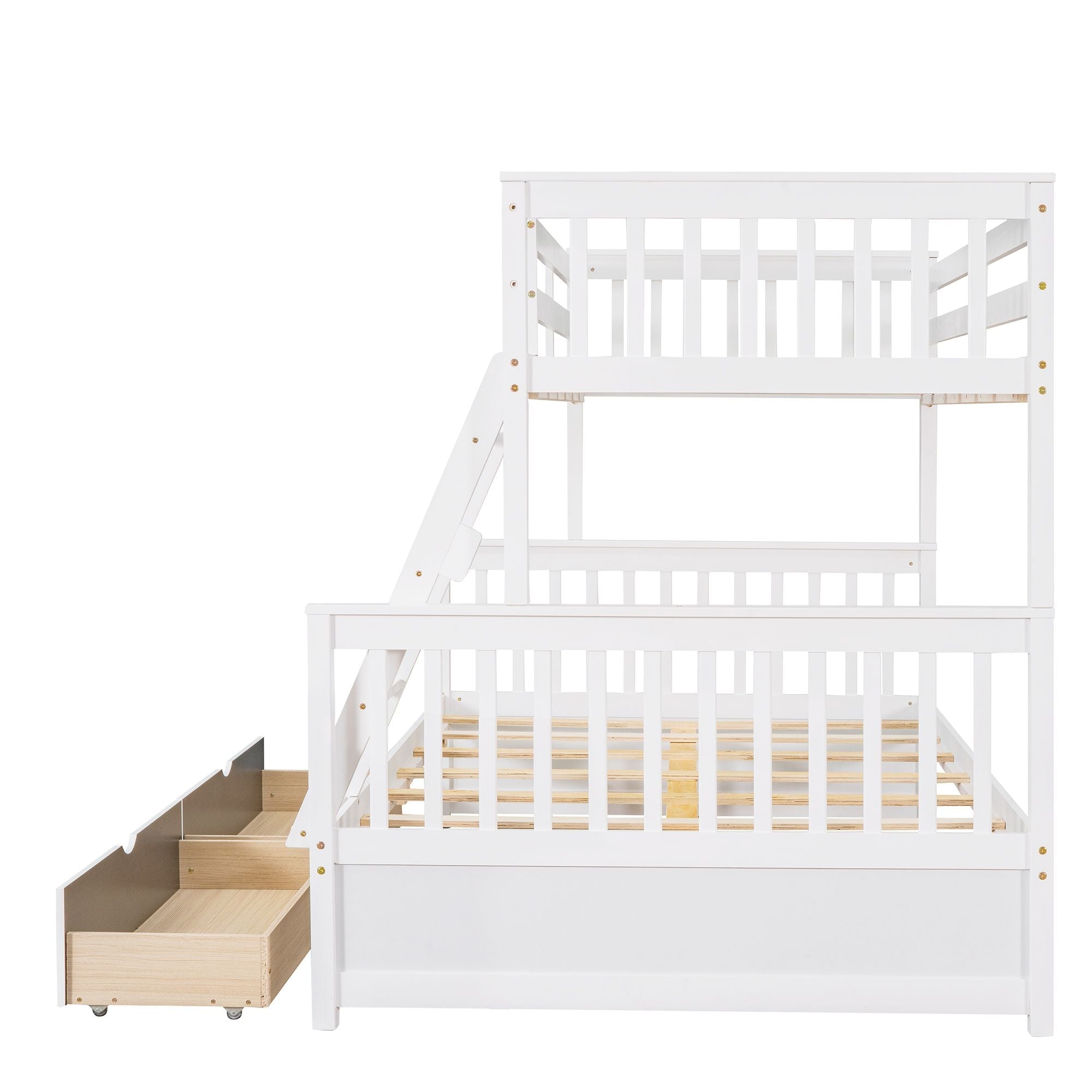 Space-Saving Twin Over Full Wood Bunk Bed with Two Storage Drawers and Ladders, Multiple Colors | Just Better Bunk Beds