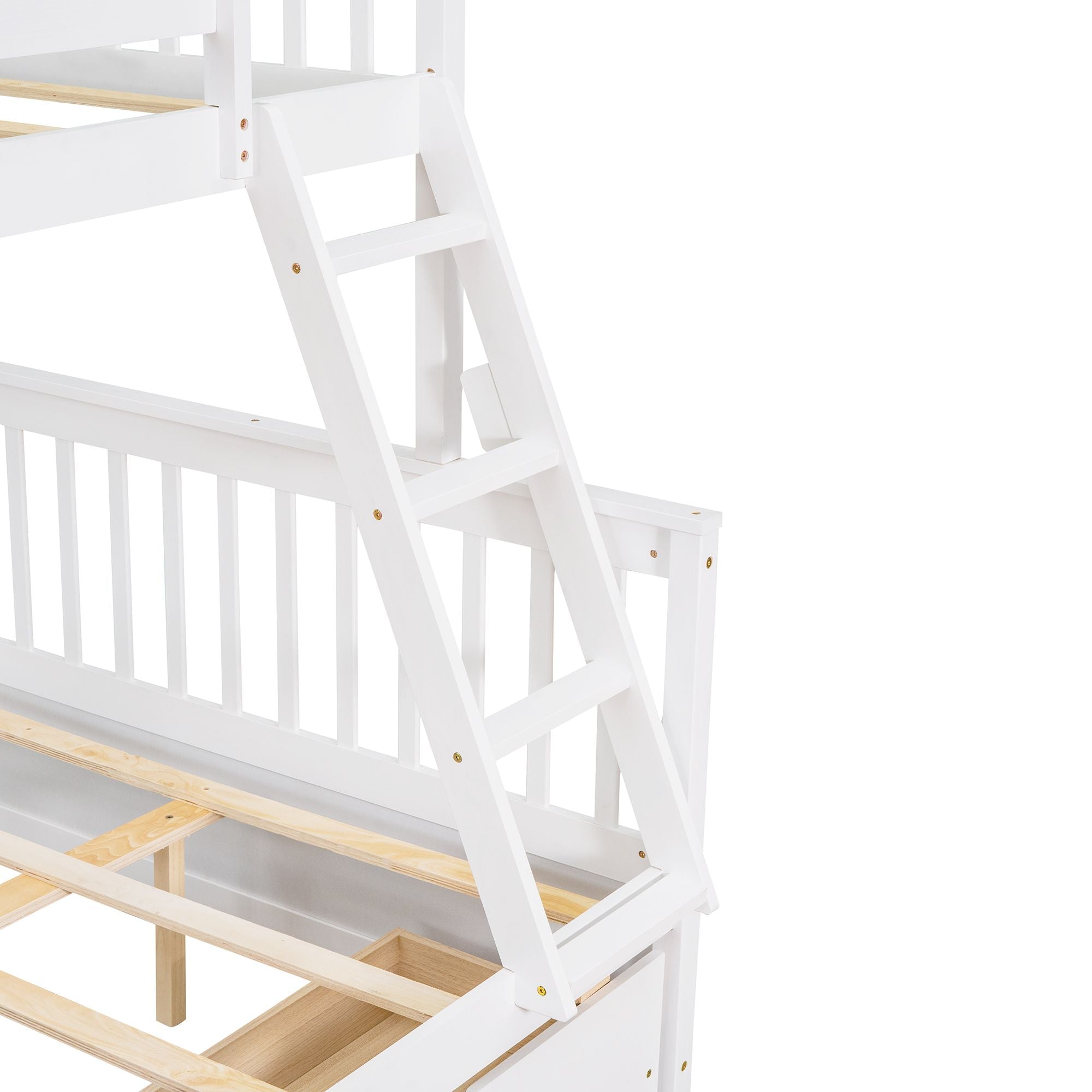 Space-Saving Twin Over Full Wood Bunk Bed with Two Storage Drawers and Ladders, Multiple Colors | Just Better Bunk Beds
