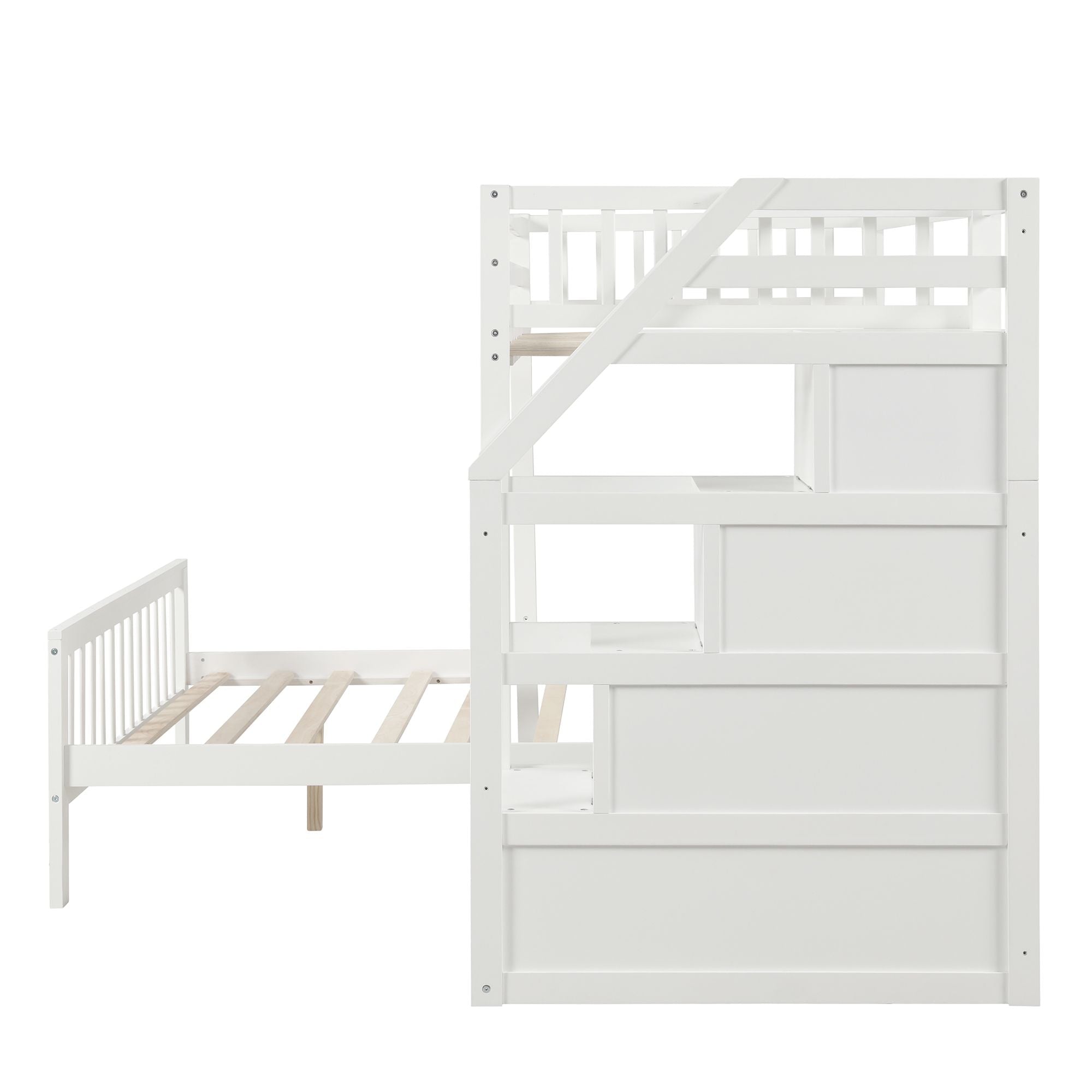Space-Saving Twin over Full Wood Loft Bed with Staircase and Storage, Gray or White | Just Better Bunk Beds