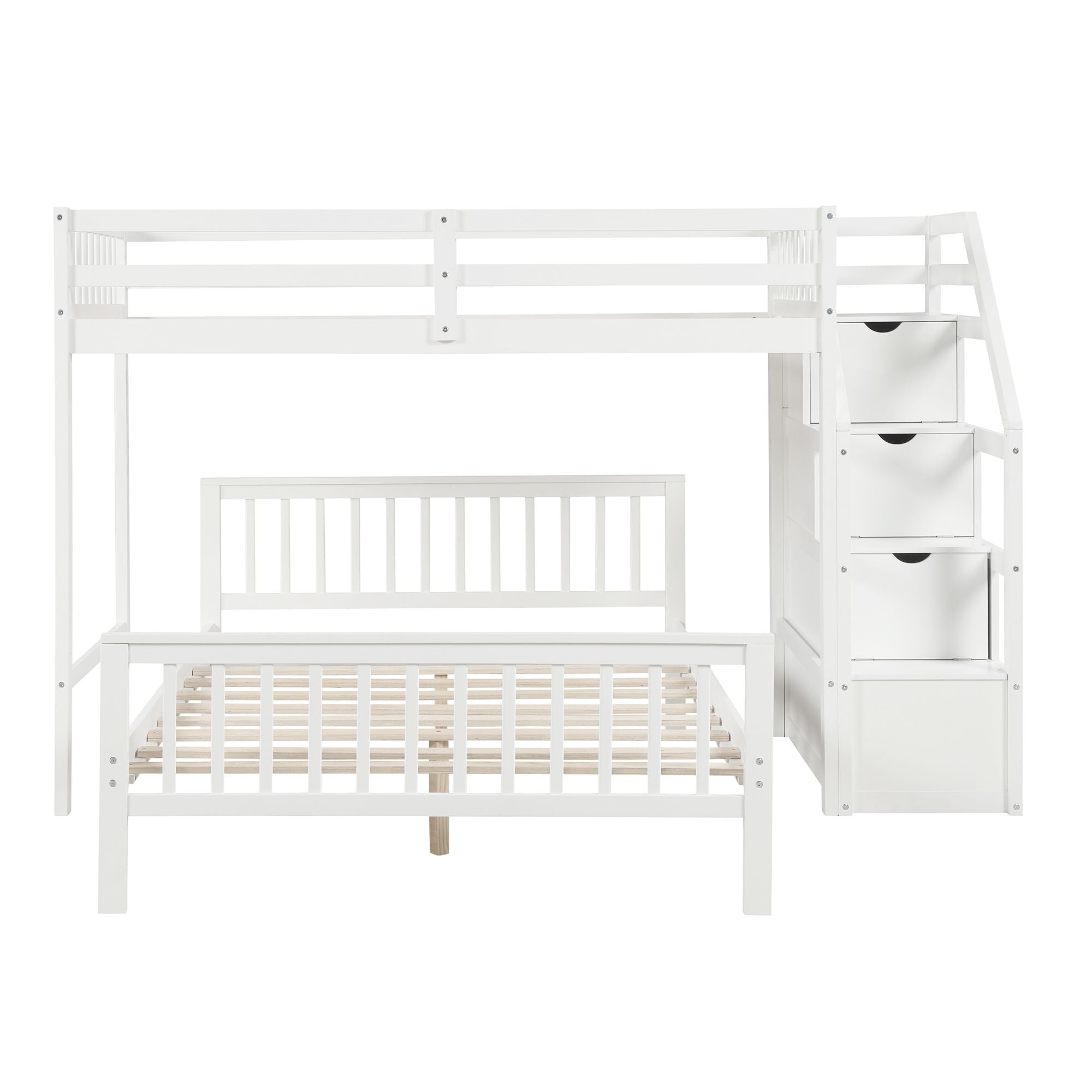 Space-Saving Twin over Full Wood Loft Bed with Staircase and Storage, Gray or White | Just Better Bunk Beds