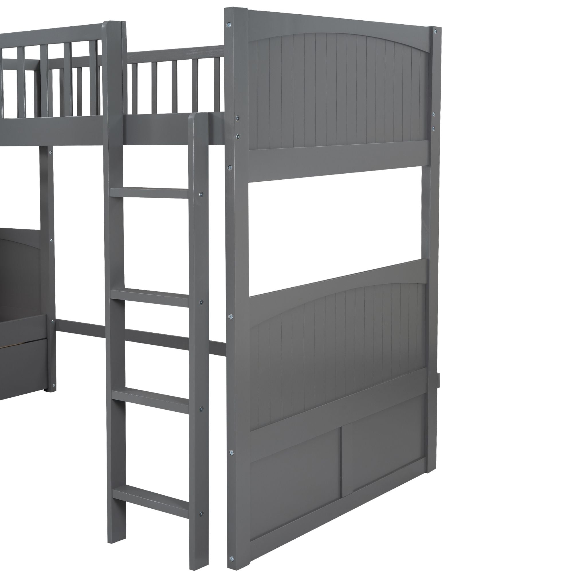 Space-Saving Twin Over Loft Bed with Two Drawers Gray Pine Wood Storage | Just Better Bunk Beds