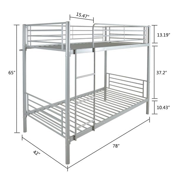 Space-Saving Twin Over Twin Gray Iron Bunk Bed with Ladder for Kids | Just Better Bunk Beds