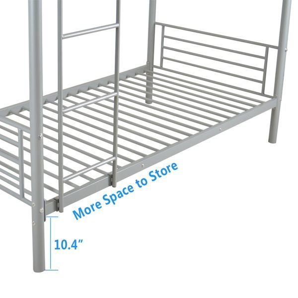Space-Saving Twin Over Twin Gray Iron Bunk Bed with Ladder for Kids | Just Better Bunk Beds