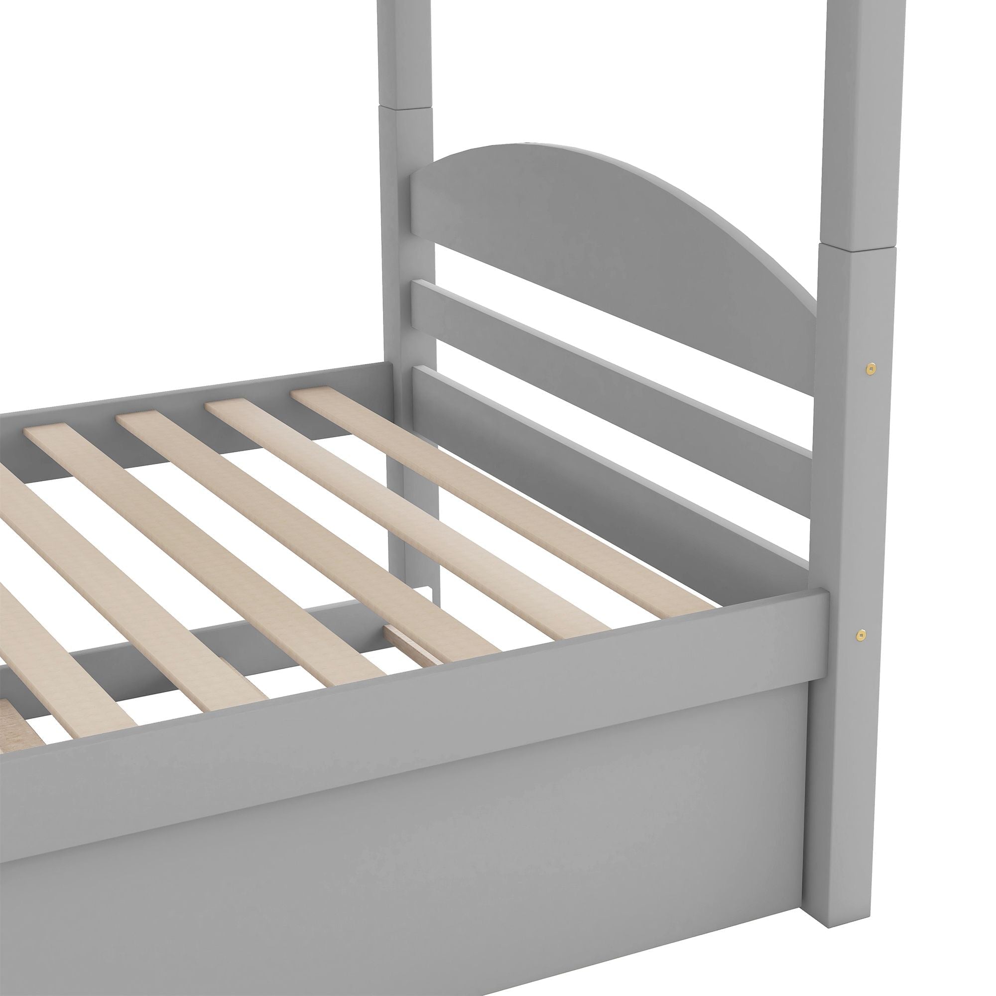 Space-Saving Twin-Over-Twin L-Shaped Wood Bunk Bed with Trundle and Gray Finish | Just Better Bunk Beds