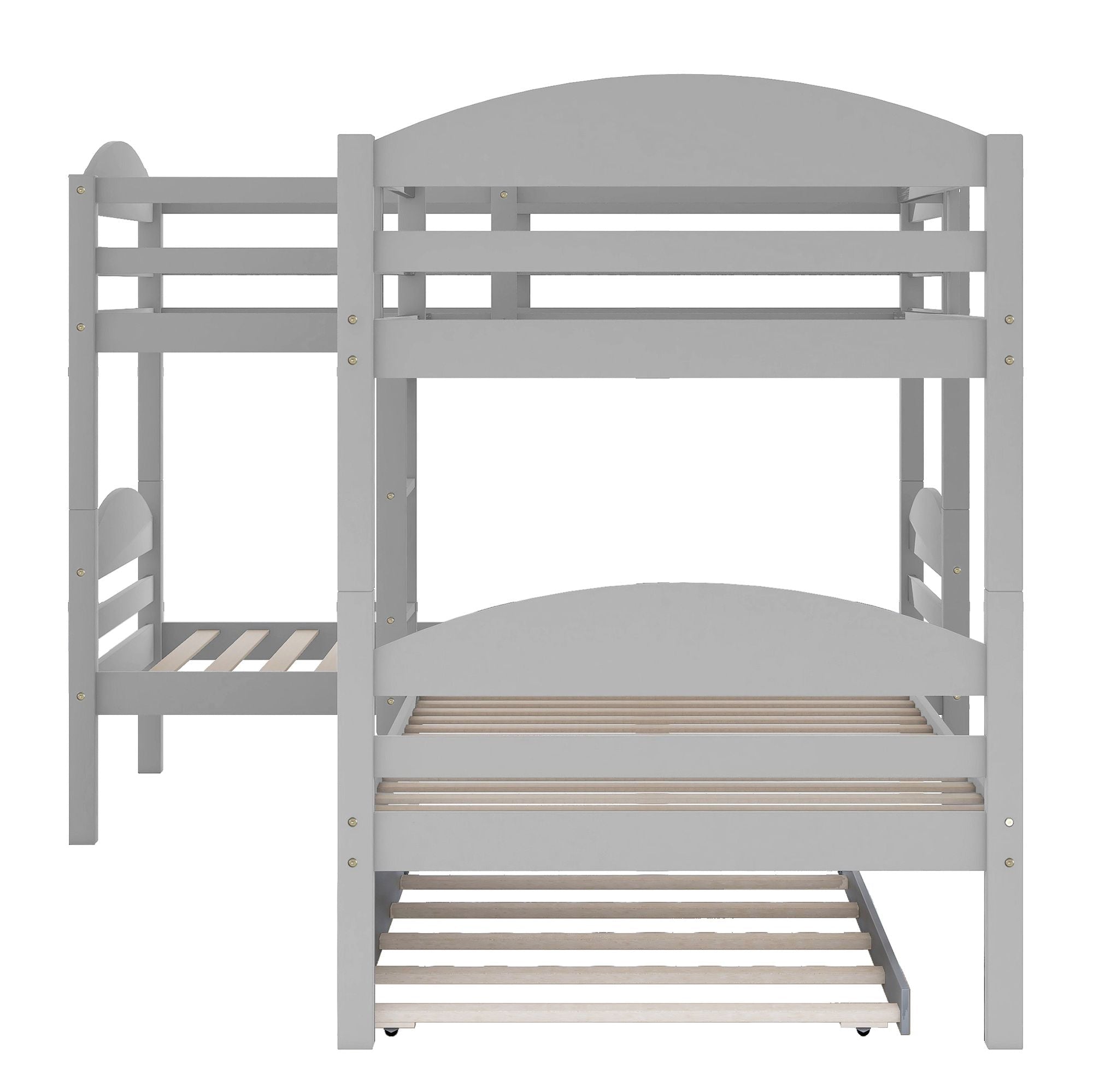 Space-Saving Twin-Over-Twin L-Shaped Wood Bunk Bed with Trundle and Gray Finish | Just Better Bunk Beds