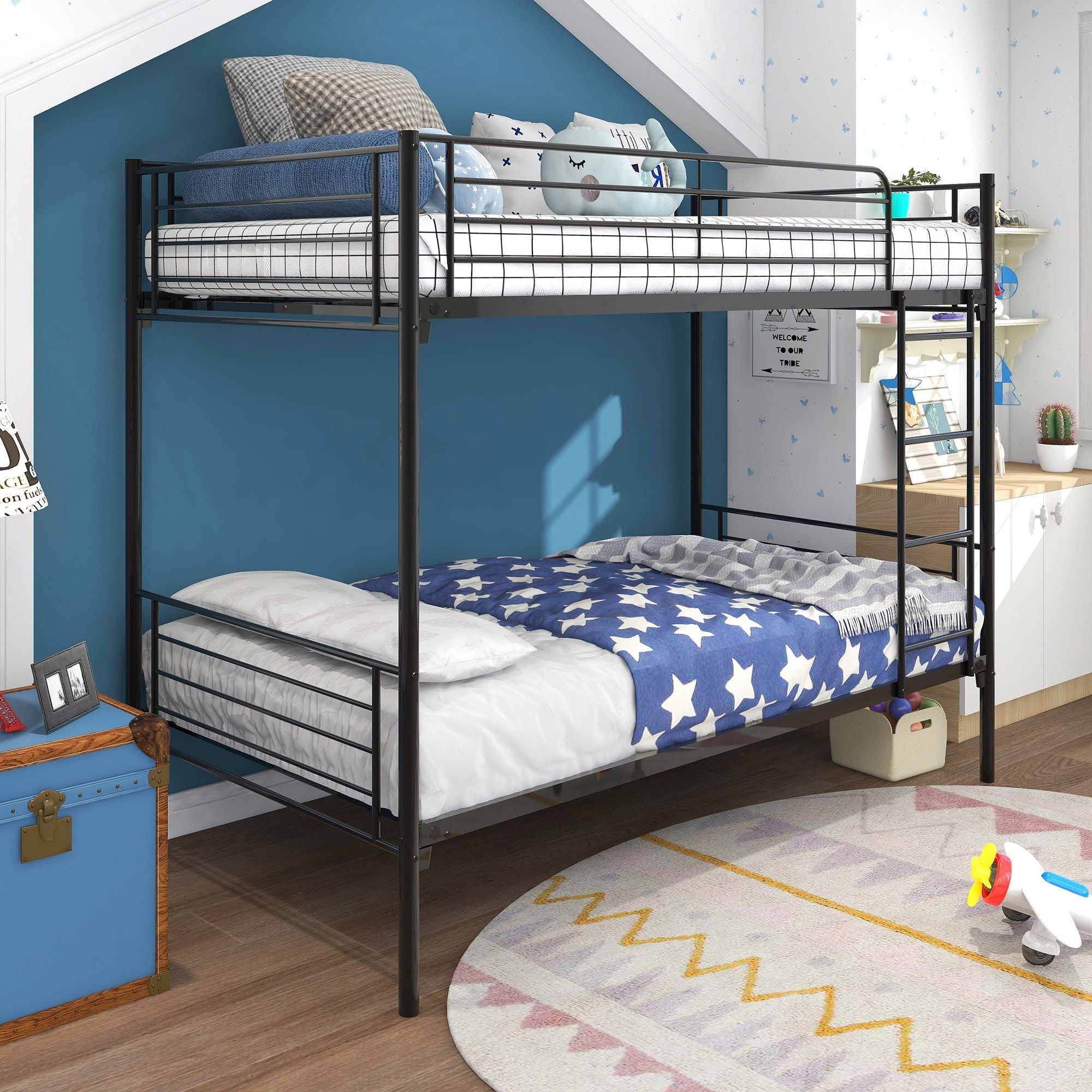 Space-Saving Twin over Twin Metal Bunk Bed with Ladder, Durable Iron Frame Black | Just Better Bunk Beds