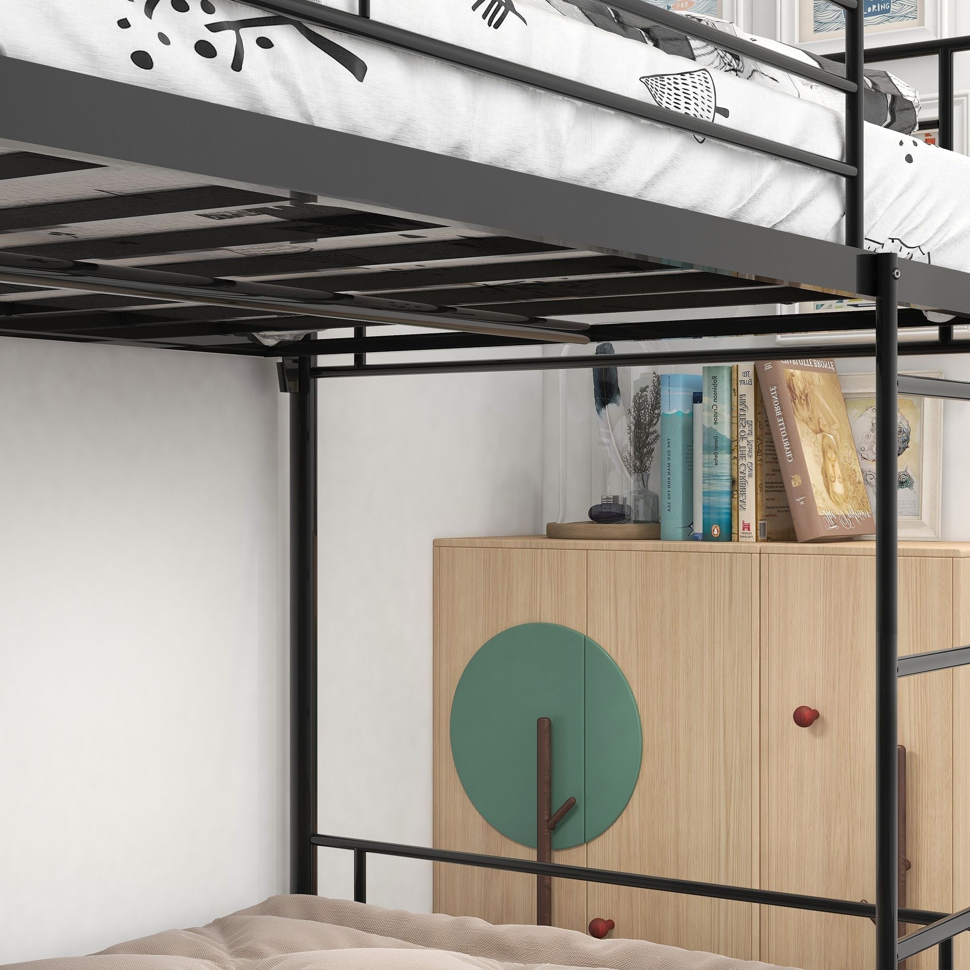 Space-Saving Twin over Twin Metal Bunk Bed with Ladder, Durable Iron Frame Black | Just Better Bunk Beds