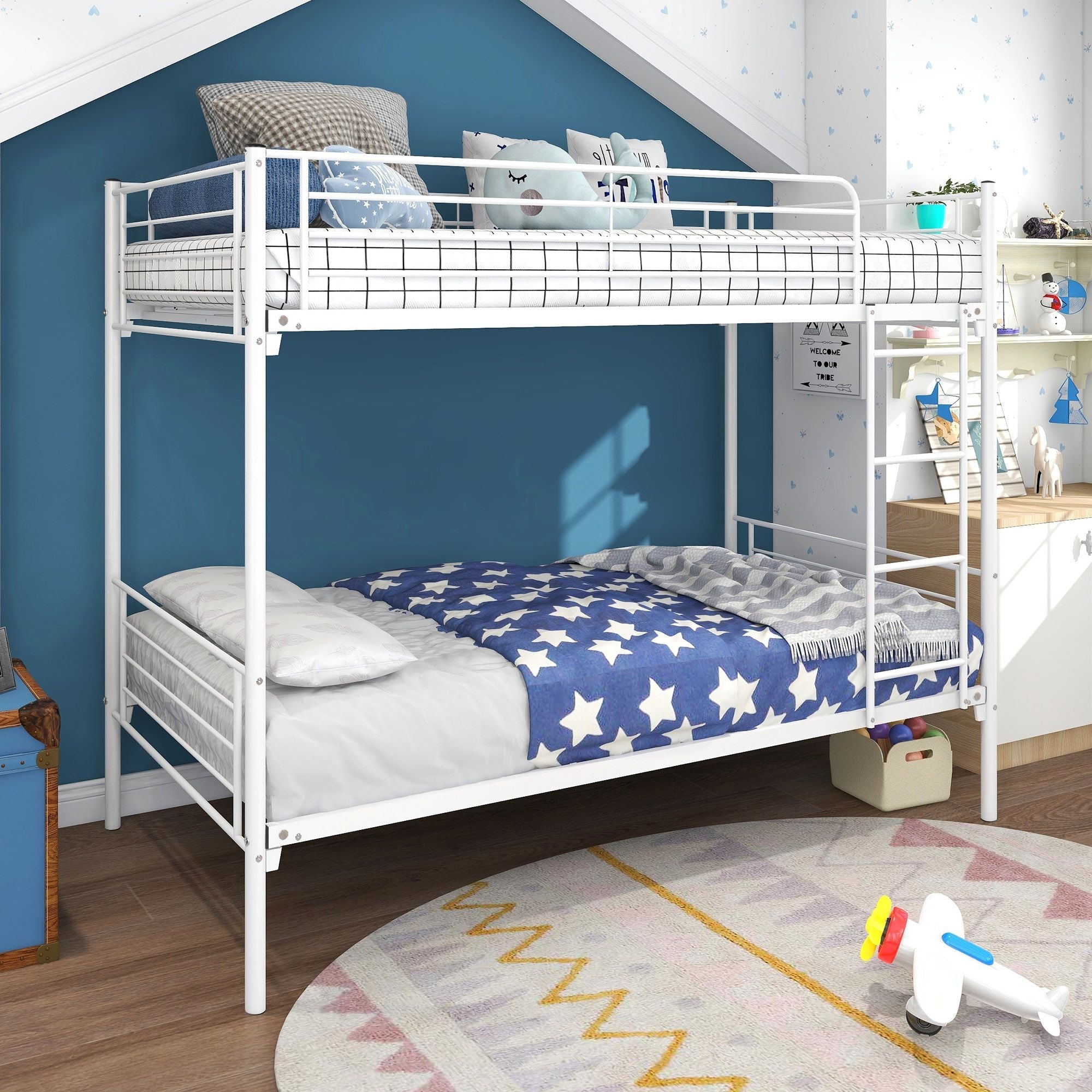 Twin Over Twin Metal Bunk Bed for Kids, ASTM Certified with Guardrails | Just Better Bunk Beds