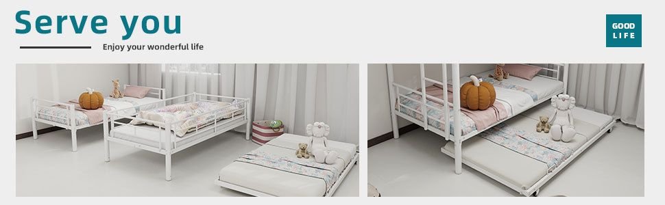 Space-Saving Twin over Twin Metal Bunk Bed with Noise Reduction and Safety Guardrail, White | Just Better Bunk Beds