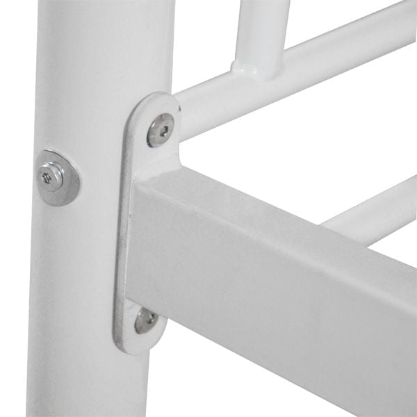 Space-Saving Twin Over Twin White Metal Bunk Bed with Integrated Ladder and Sturdy Iron Frame | Just Better Bunk Beds