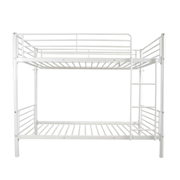 Space-Saving Twin Over Twin White Metal Bunk Bed with Integrated Ladder and Sturdy Iron Frame | Just Better Bunk Beds