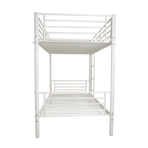 Space-Saving Twin Over Twin White Metal Bunk Bed with Integrated Ladder and Sturdy Iron Frame | Just Better Bunk Beds